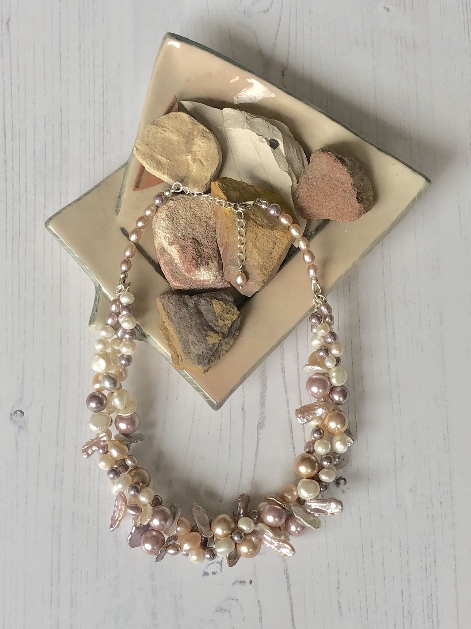 Multi Faceted Shades of Pearl Necklace
