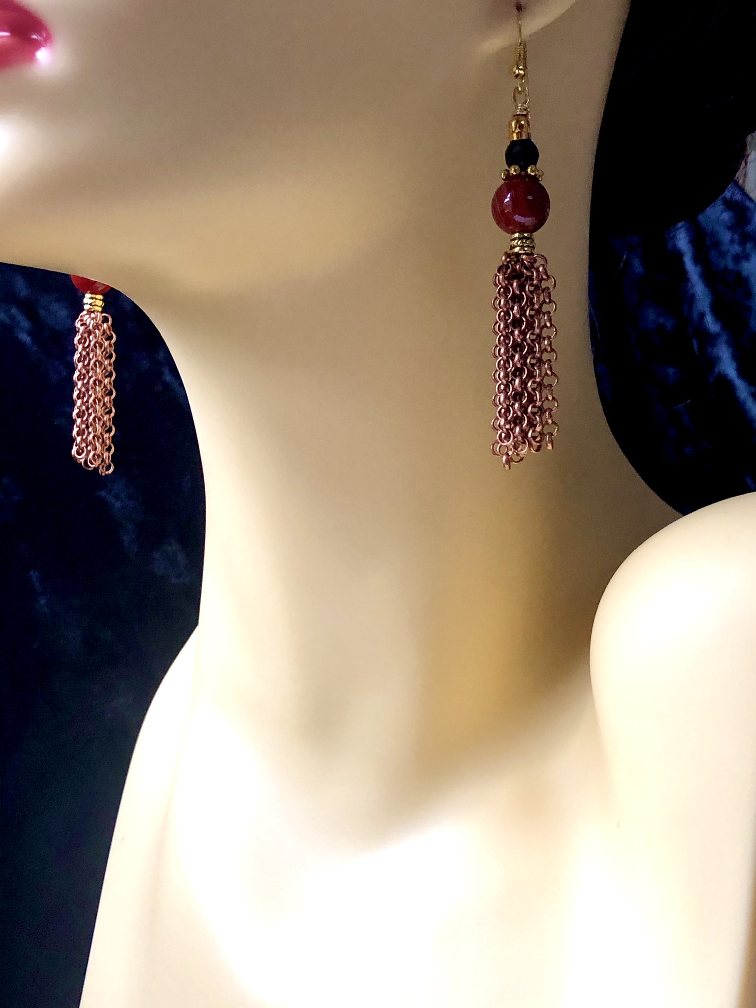 Carnelian and Black SpinelTassel Earrings - Image 3