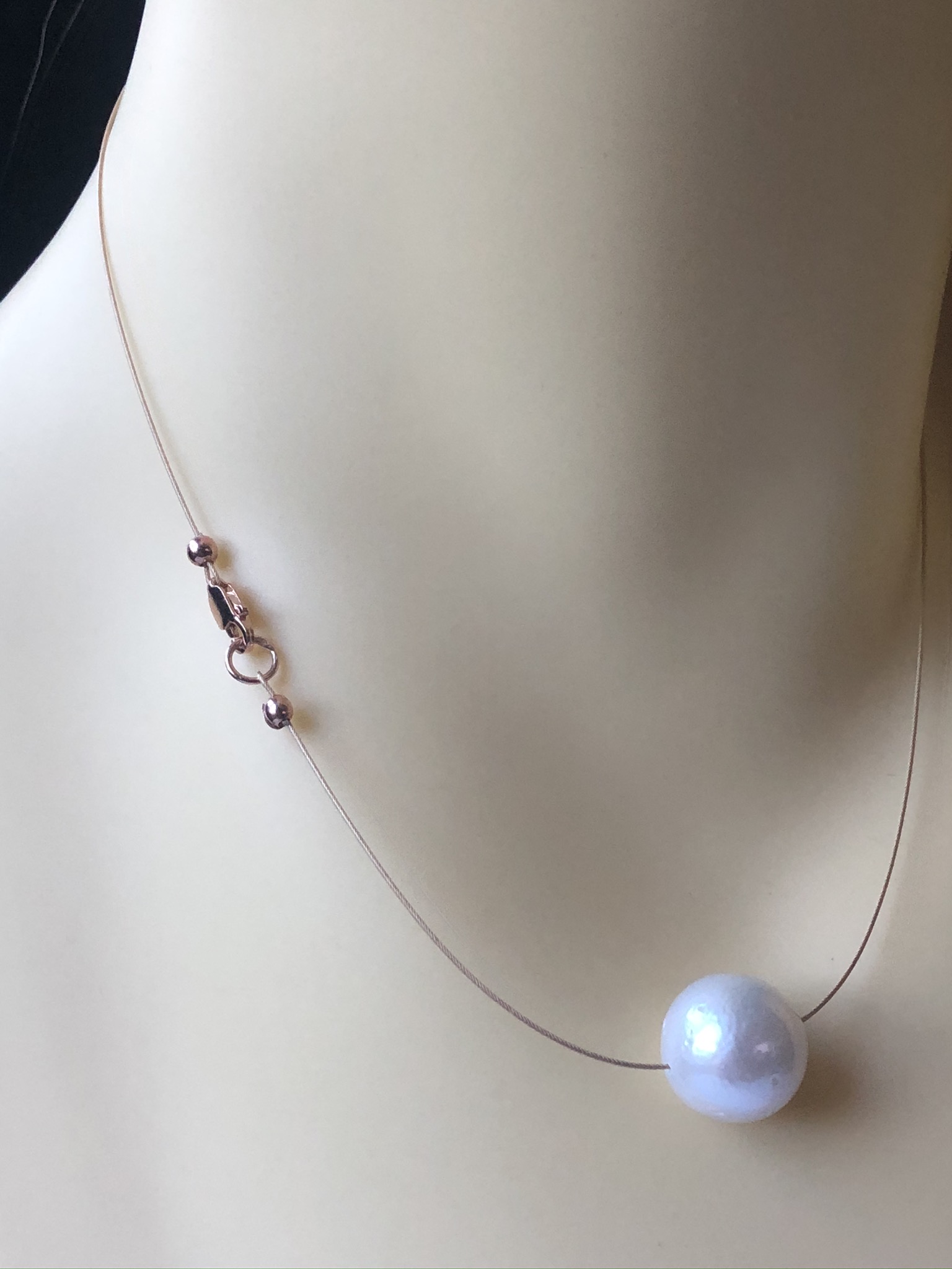 Neckline Floating Pearl Necklace - Rose Gold - Image 3