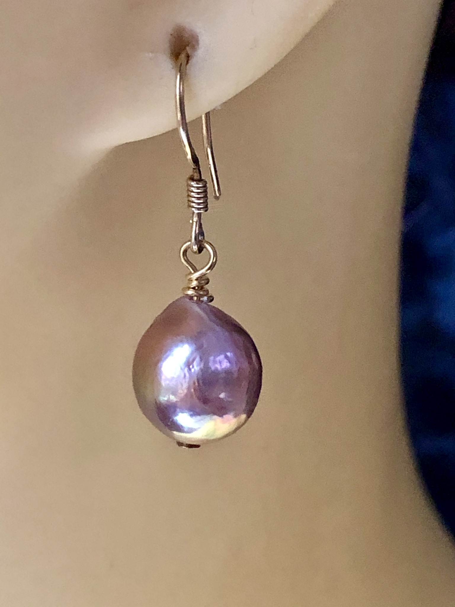 Metallic Pearl Earrings - Gold-plated Silver Hooks - Image 4