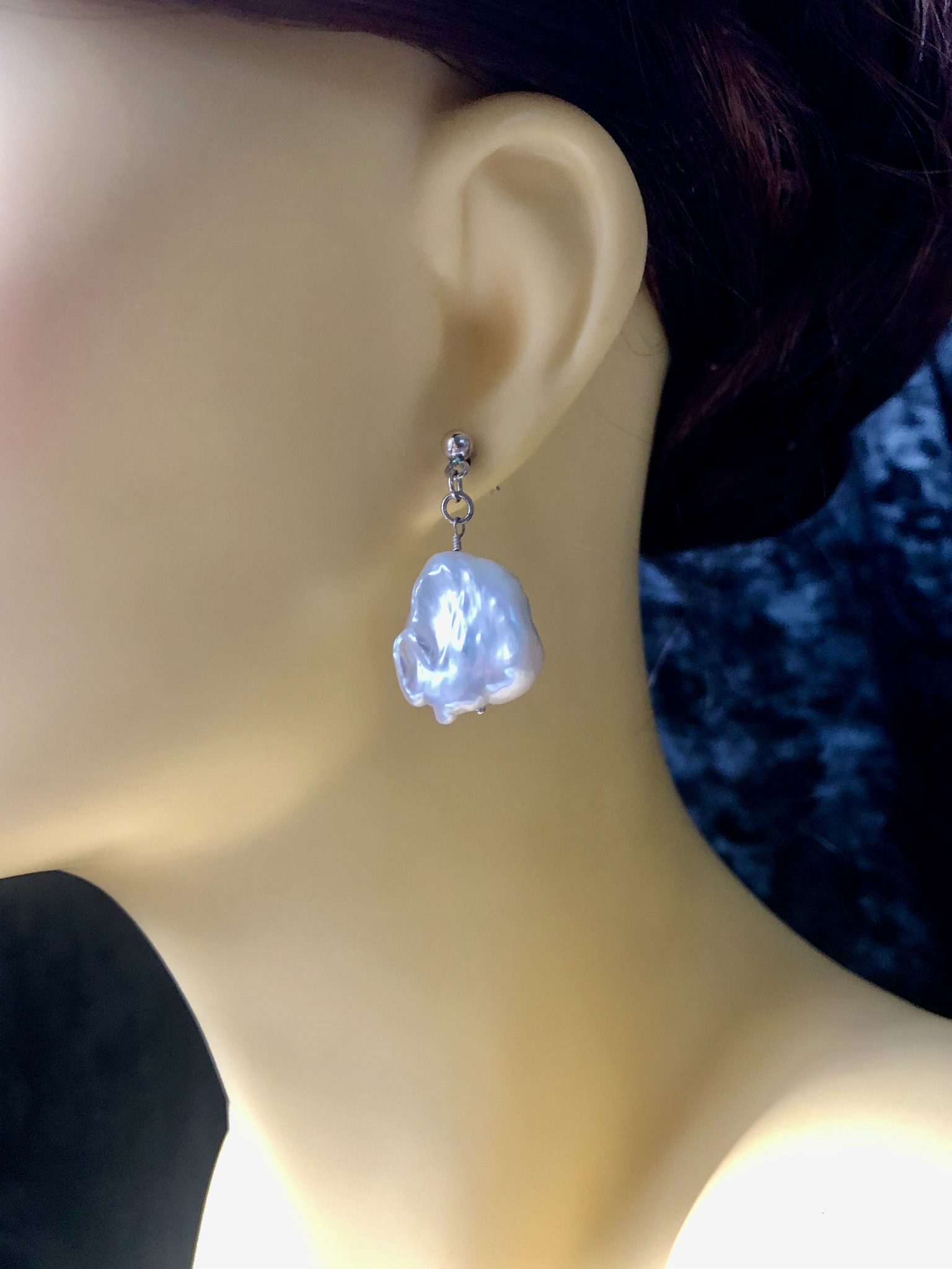 Metallic Baroque Pearl Earrings - Silver Studs