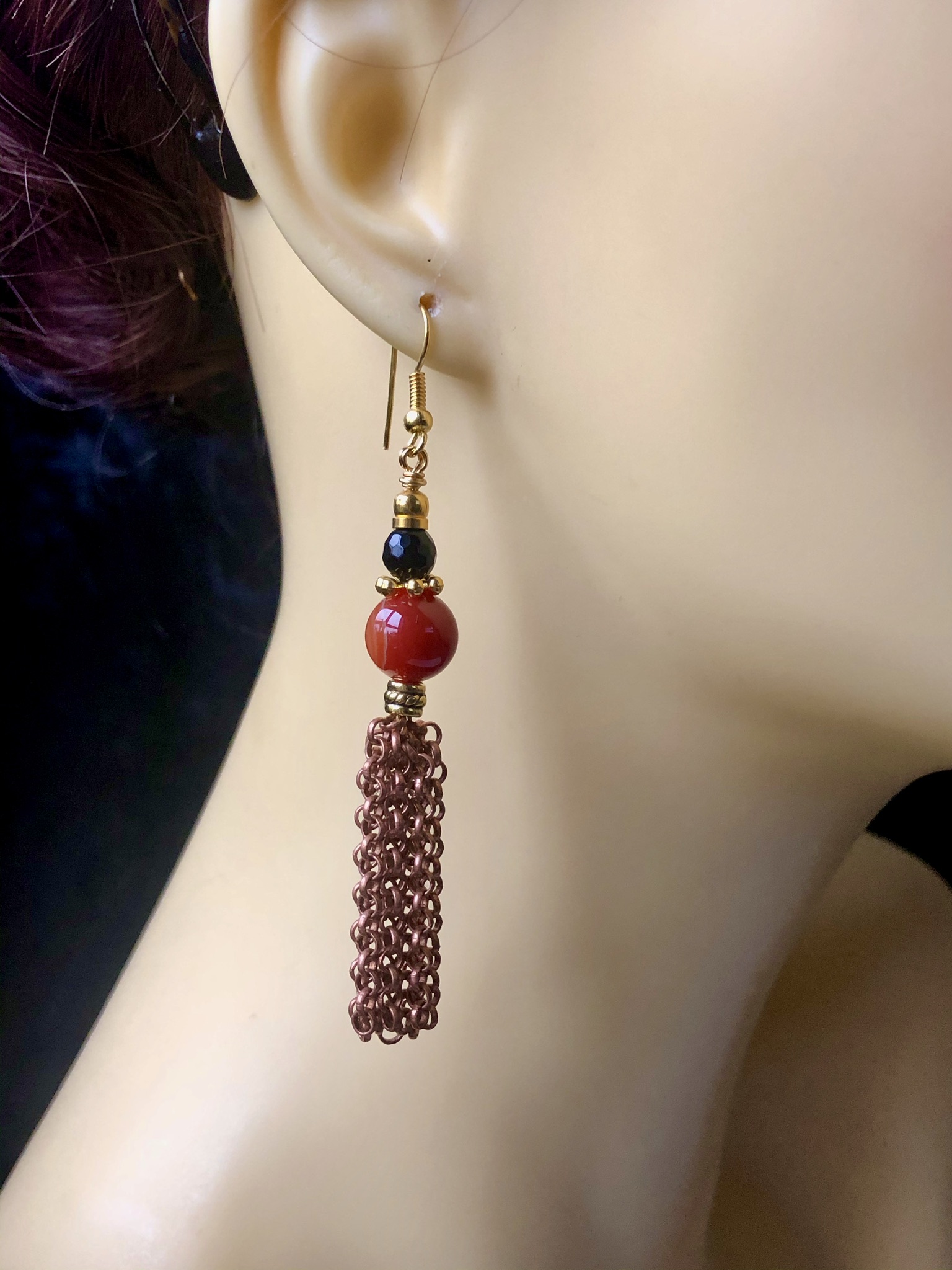 Carnelian and Black SpinelTassel Earrings