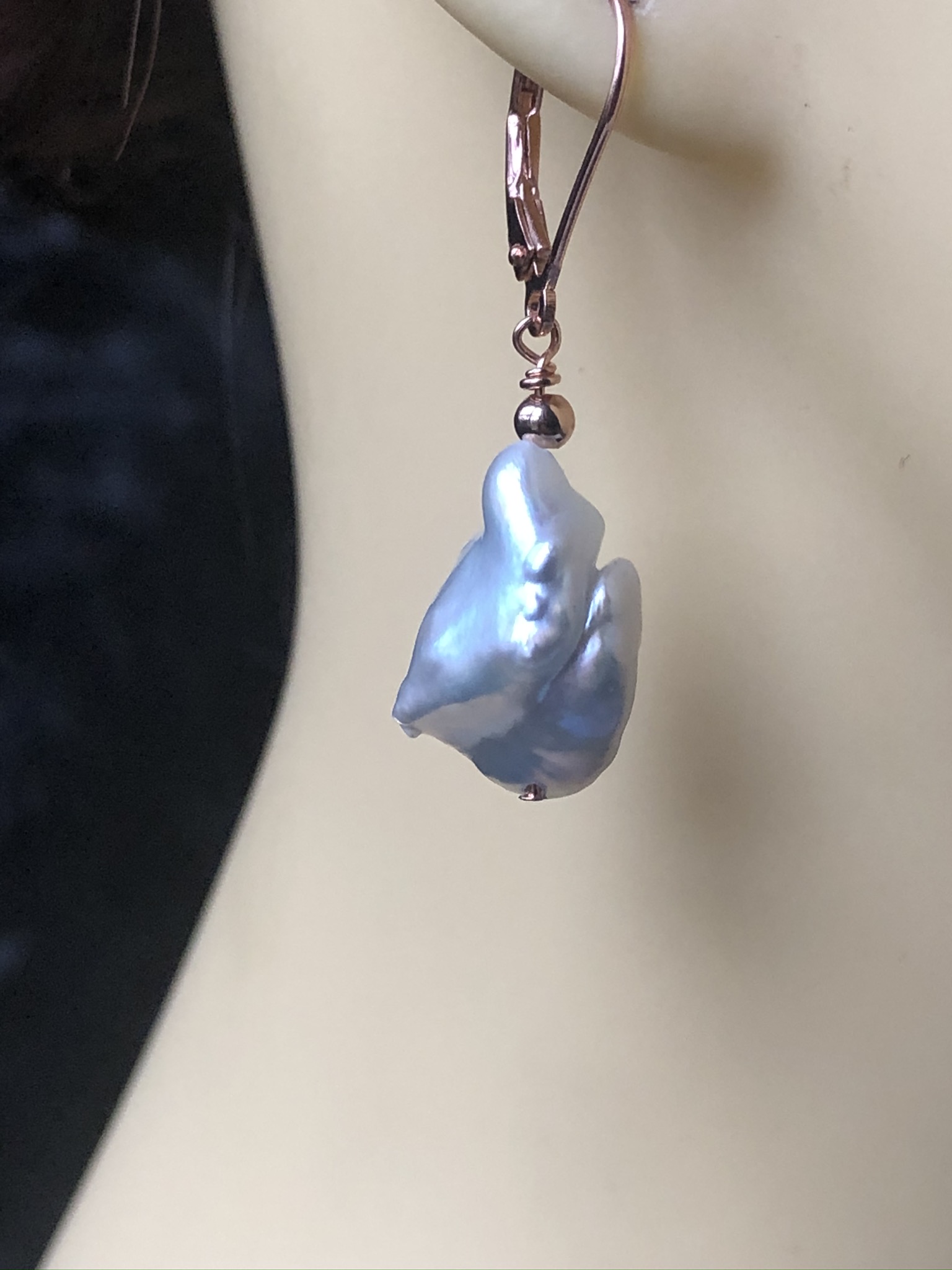 Irregular Shape Metallic Pearl Earrings - Image 2