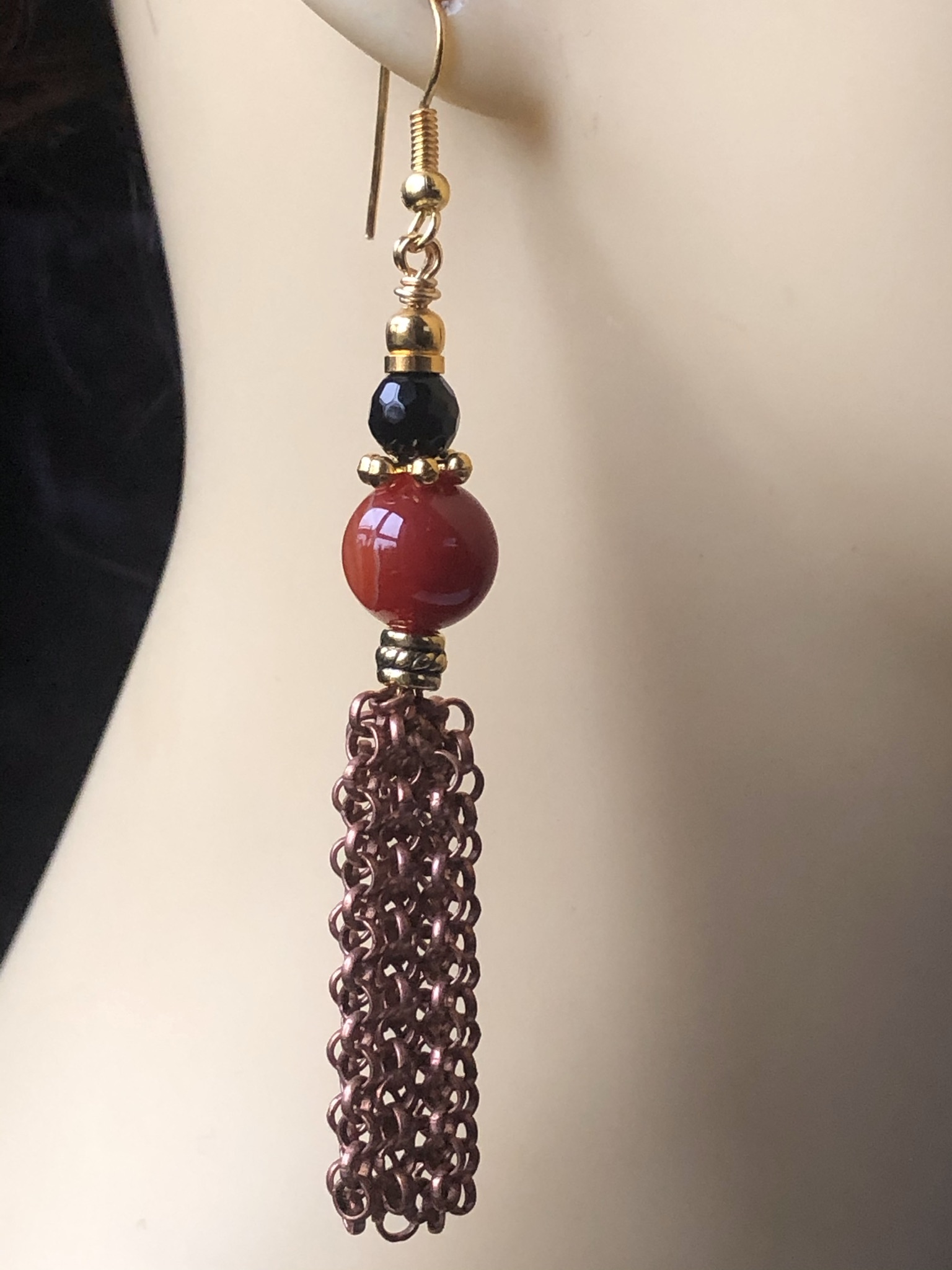 Carnelian and Black SpinelTassel Earrings - Image 2