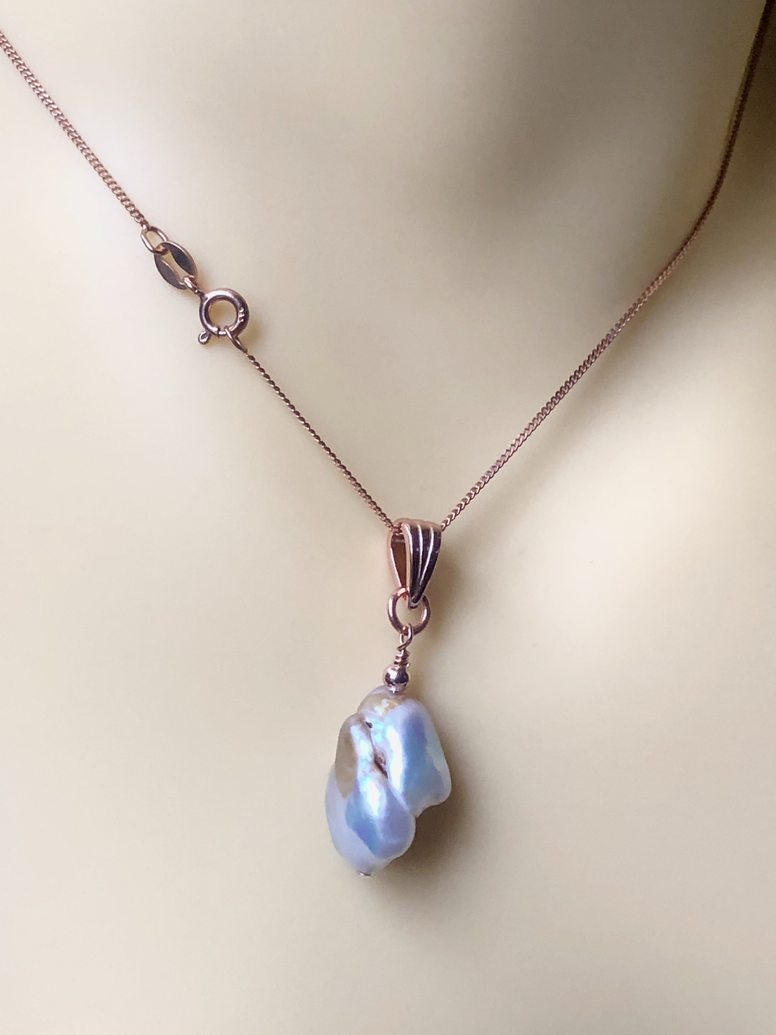 Freshwater Baroque Pearl Pendant and Rose Gold Plated Chain - Image 3