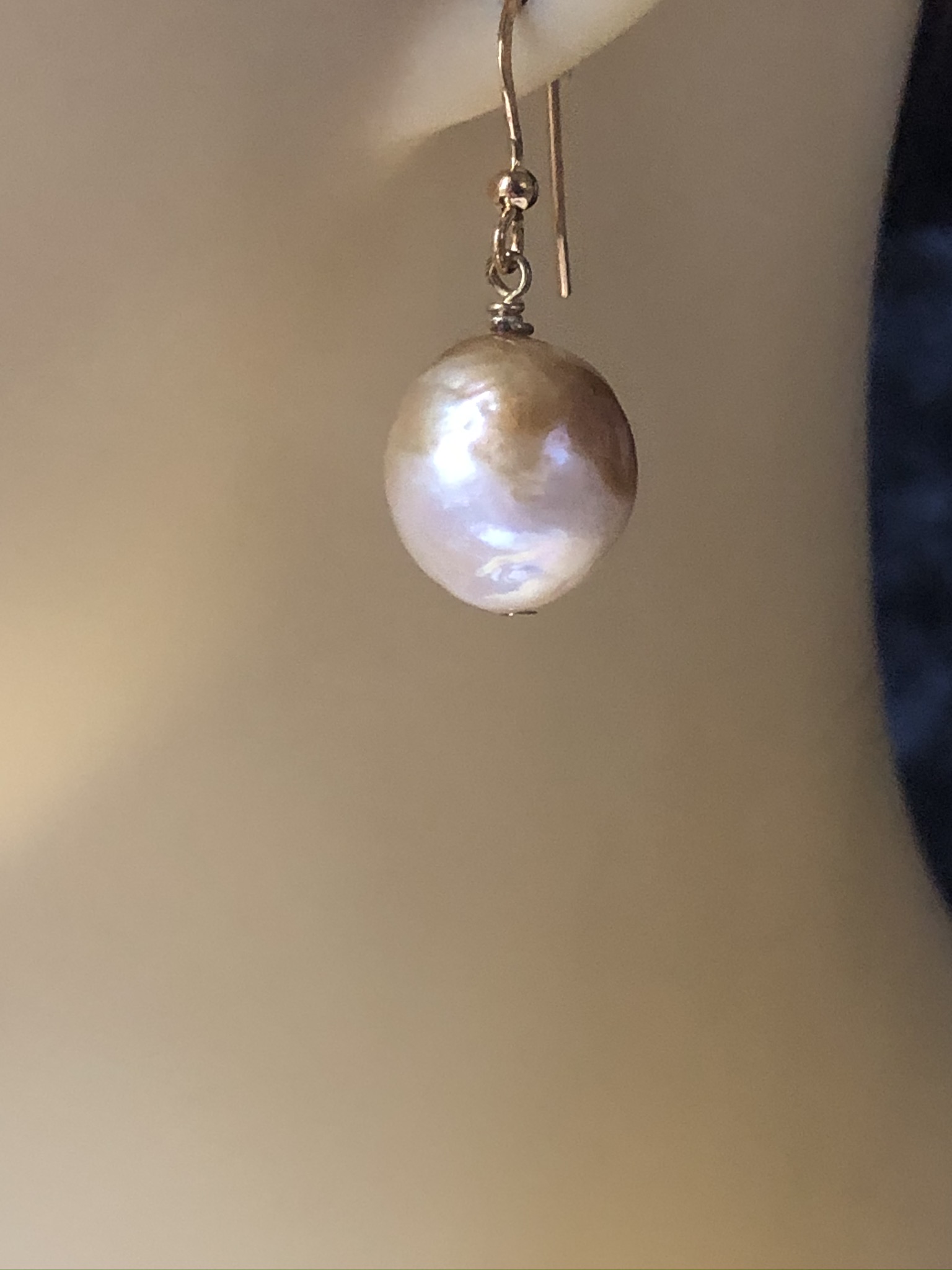 Metallic Pearl Earrings - Gold Plated Silver Hooks - Image 2