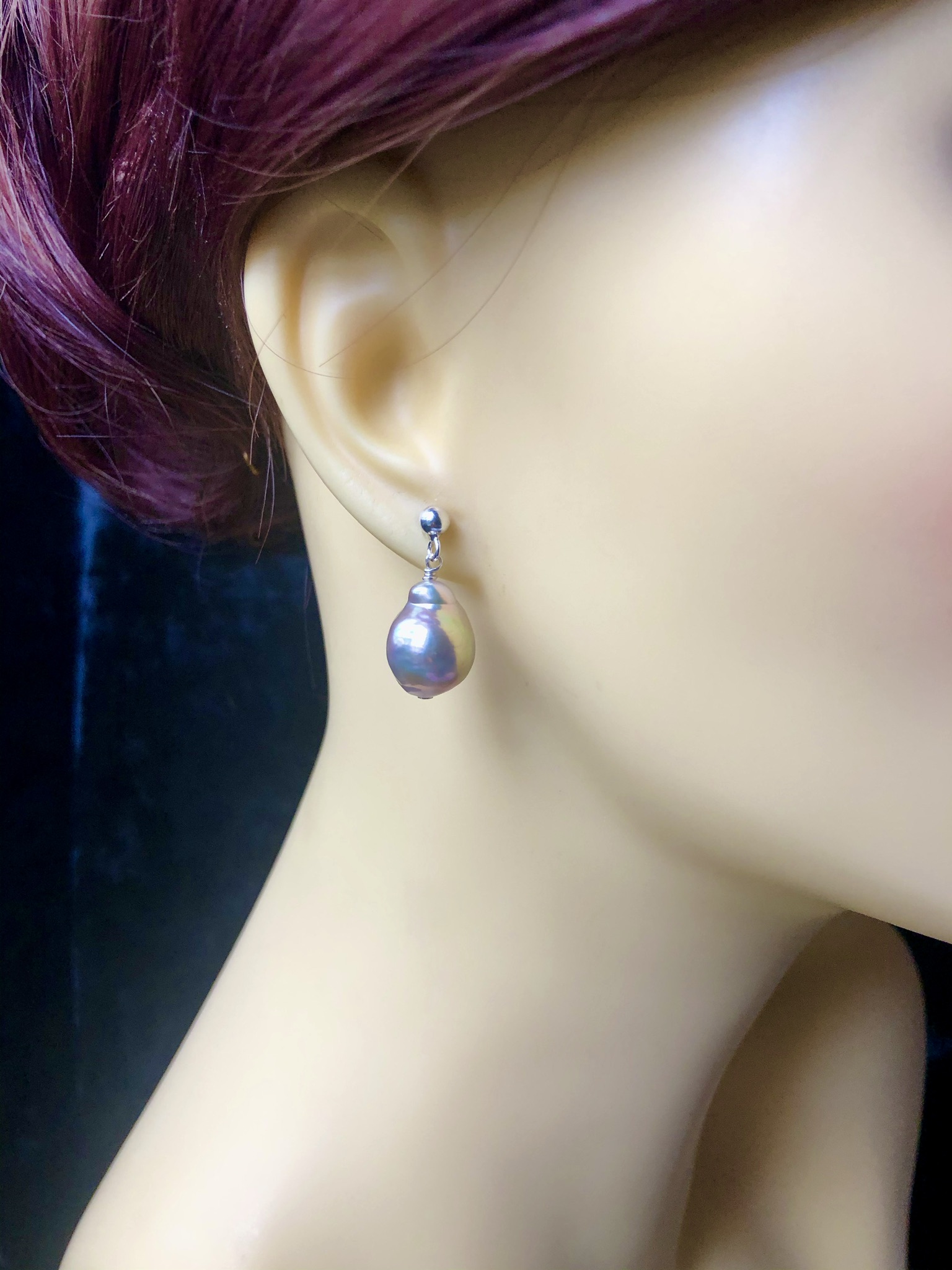 Metallic Pearl Earrings - Silver Studs