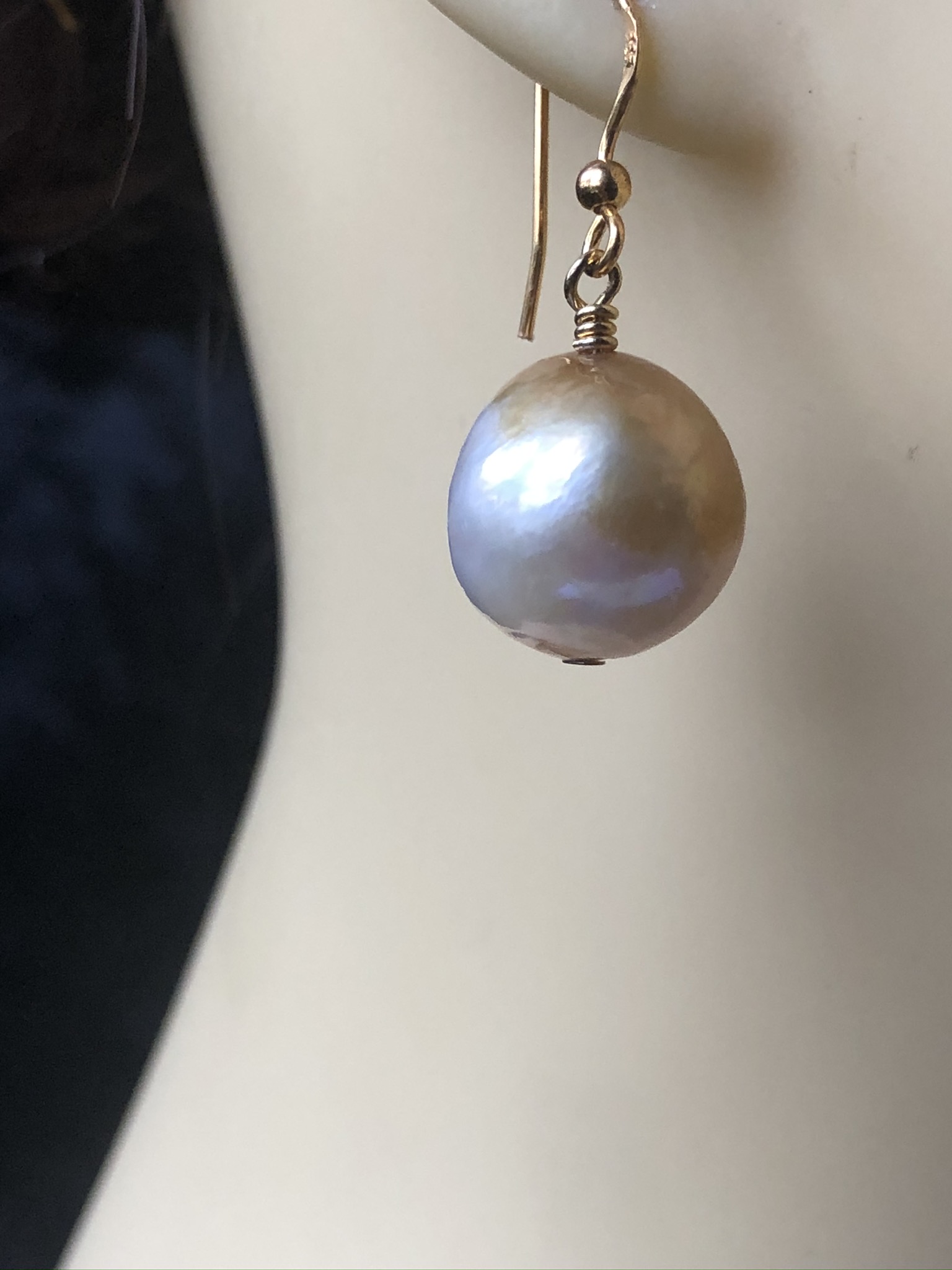 Metallic Pearl Earrings - Gold Plated Silver Hooks - Image 4