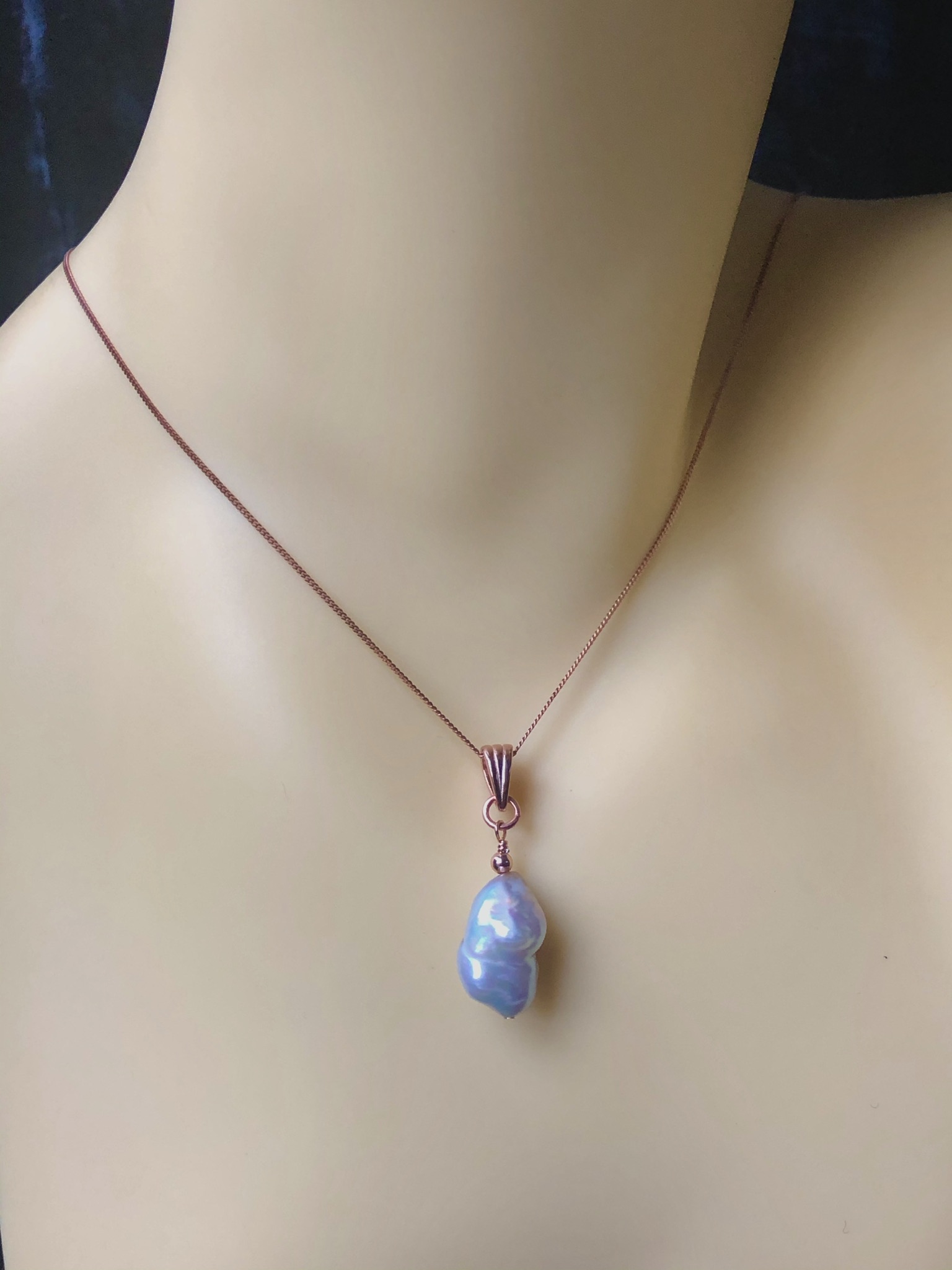 Freshwater Baroque Pearl Pendant and Rose Gold Plated Chain