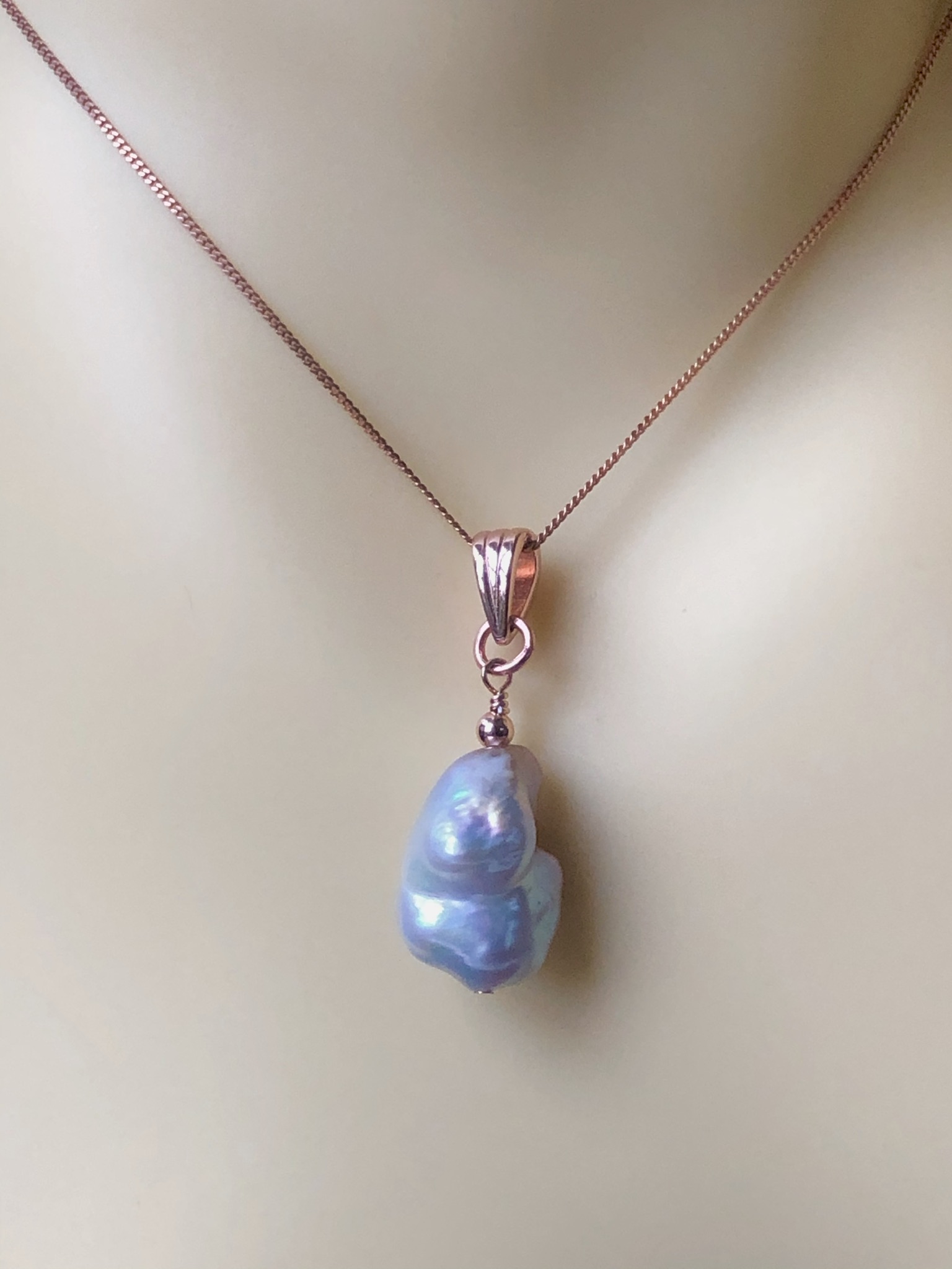 Freshwater Baroque Pearl Pendant and Rose Gold Plated Chain - Image 2