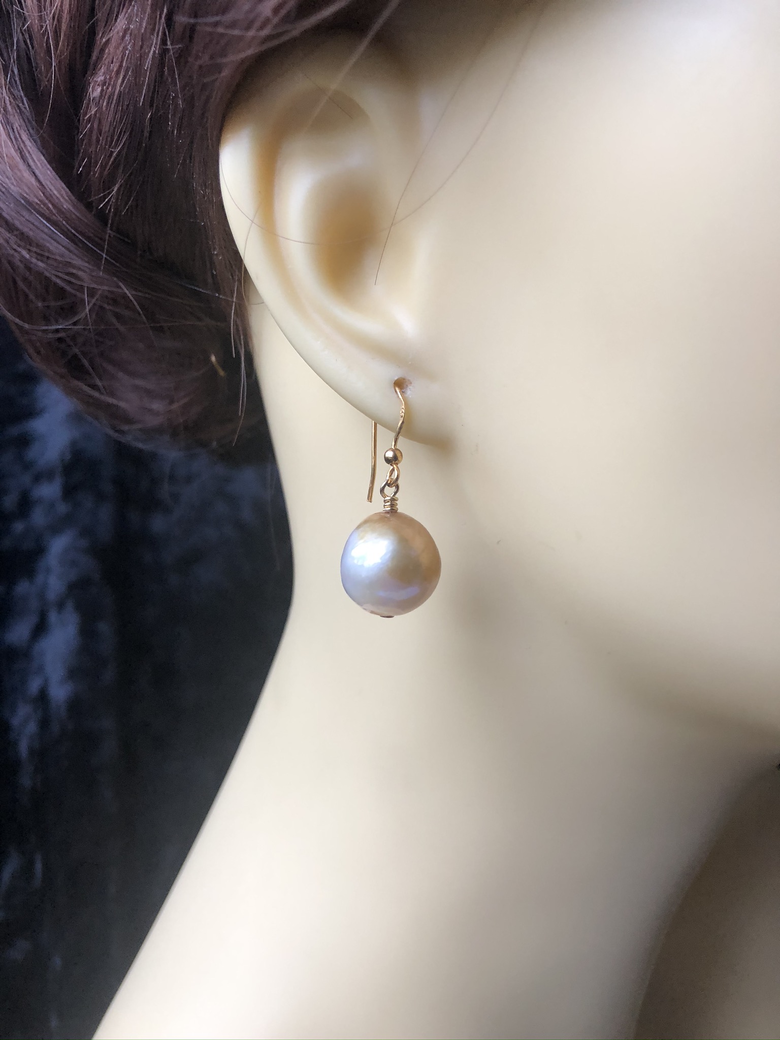 Metallic Pearl Earrings - Gold Plated Silver Hooks - Image 3