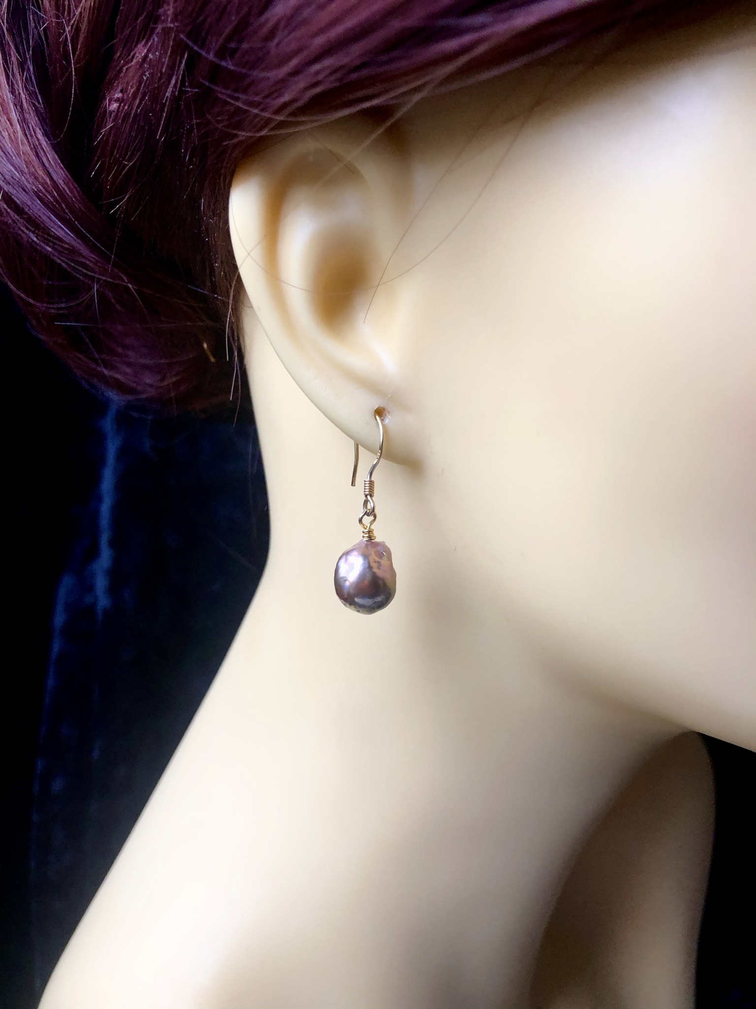 Metallic Pearl Earrings - Gold-plated Silver Hooks