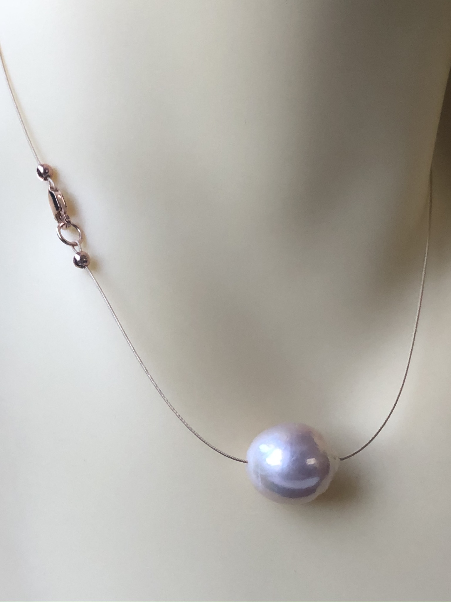 Neckline Baroque Floating Pearl Necklace - Rose Gold - Image 3