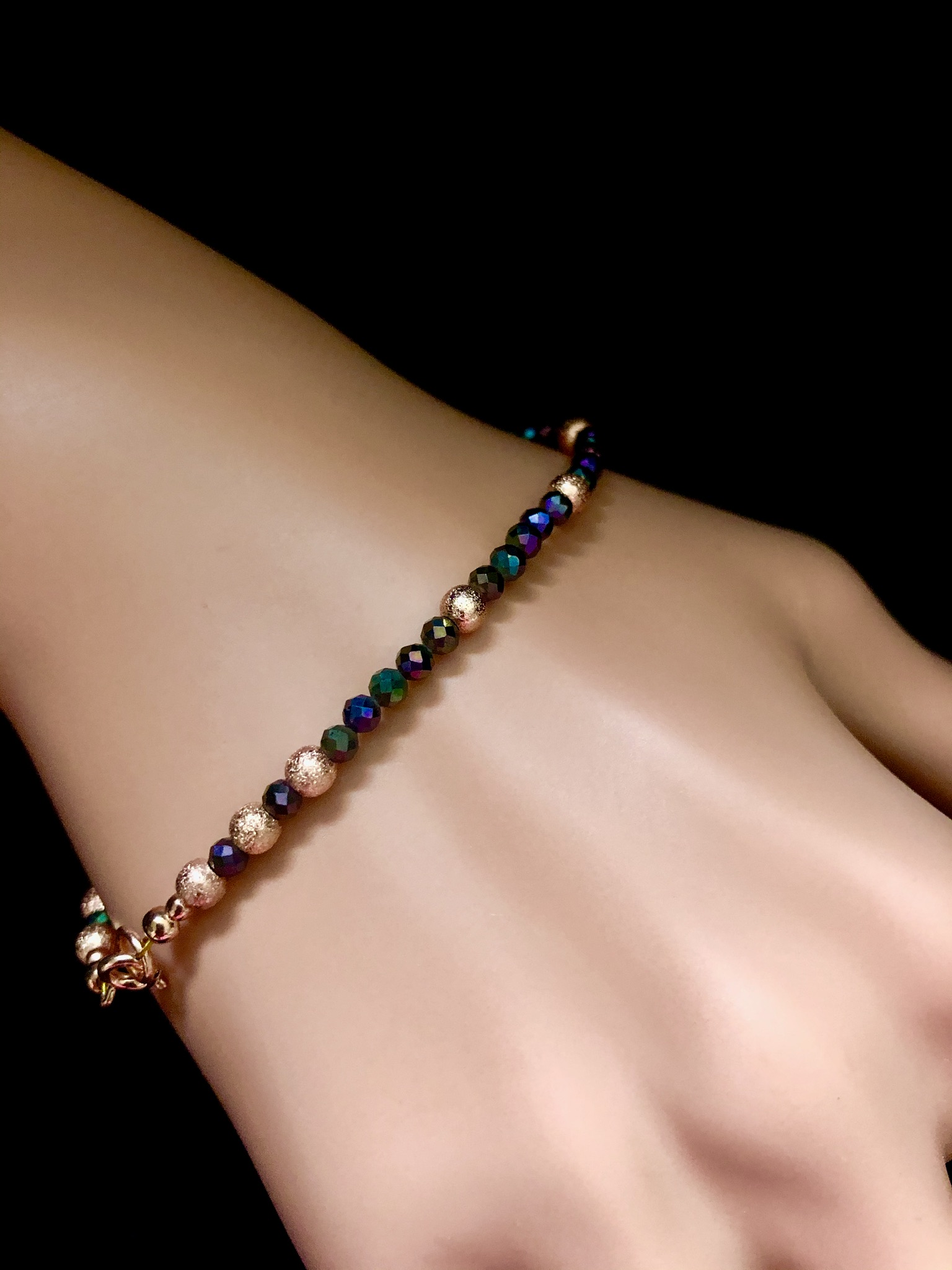 Colour Coated Black Spinel and Rose Gold Bracelet - Image 3