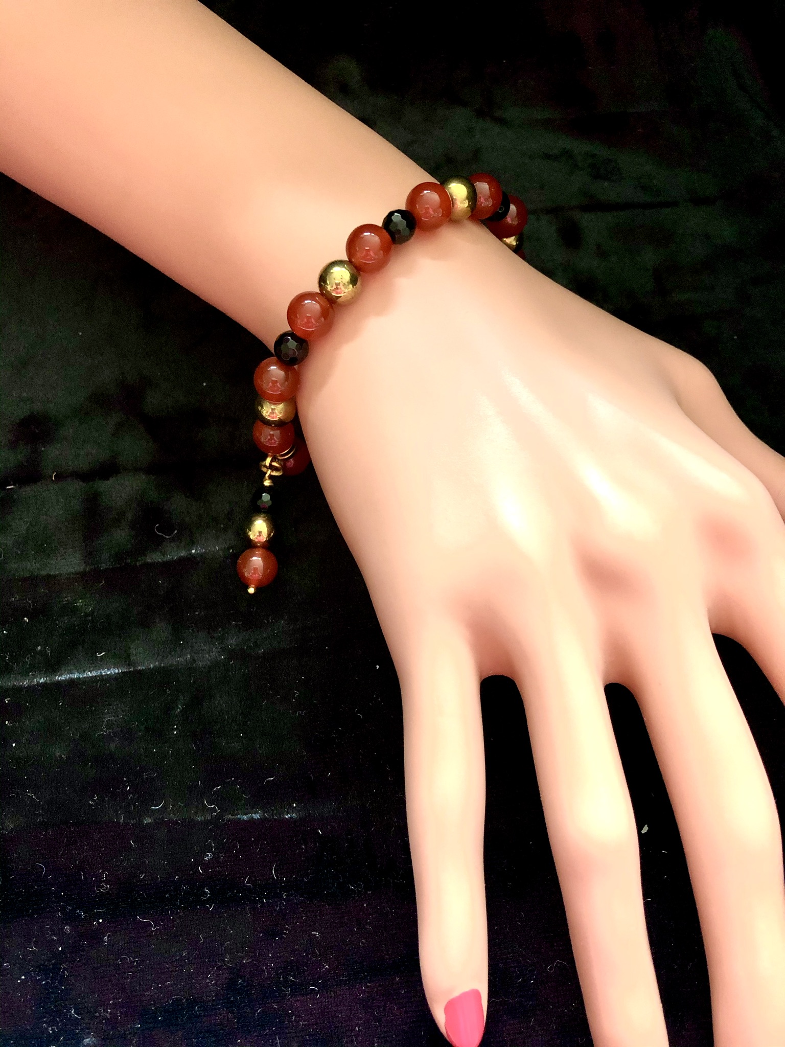 Carnelian, Black Spinel and Haematite Stretchy Bracelet