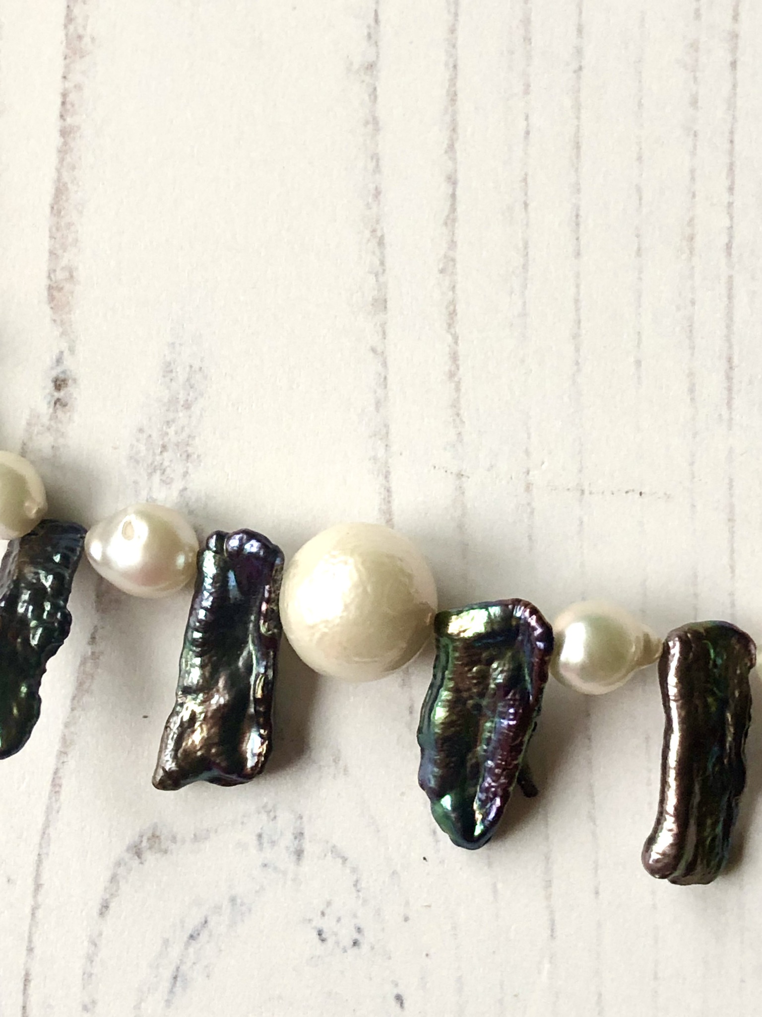 Image for Peacock Biwa and black and white necklace 2