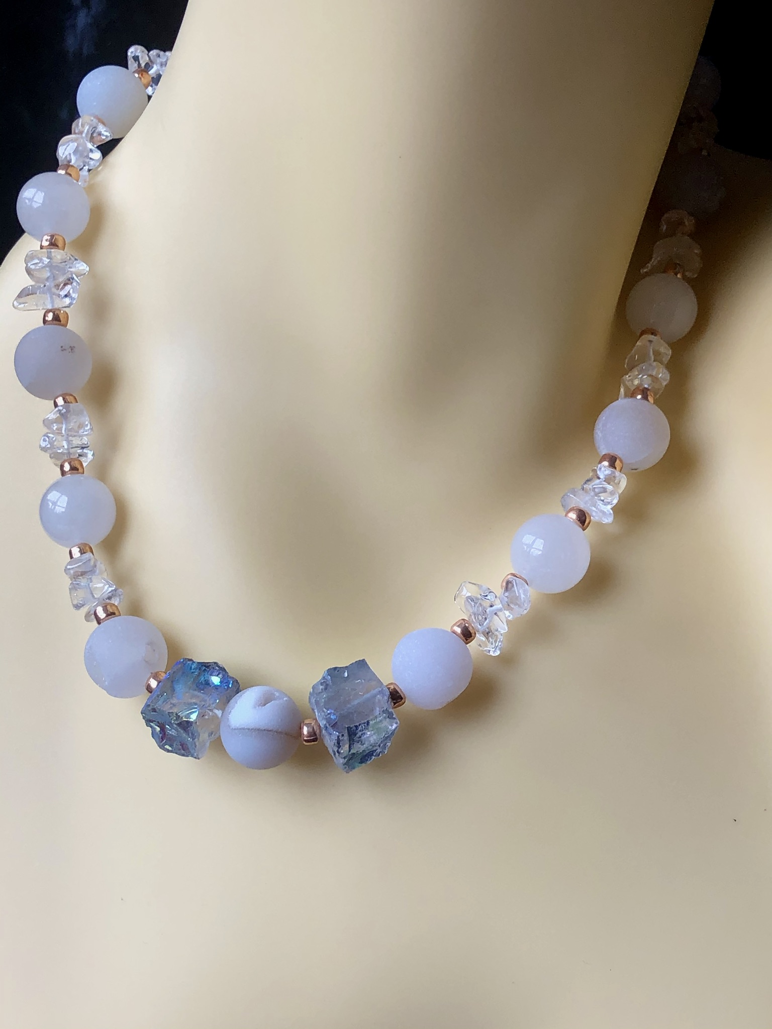 Image for Rainbow coated quartz and druzy necklace 2