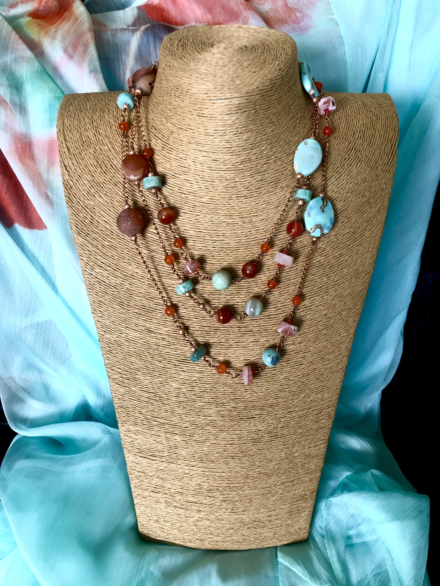 Image for carnelian, druzy, agate, quartz necklace 1