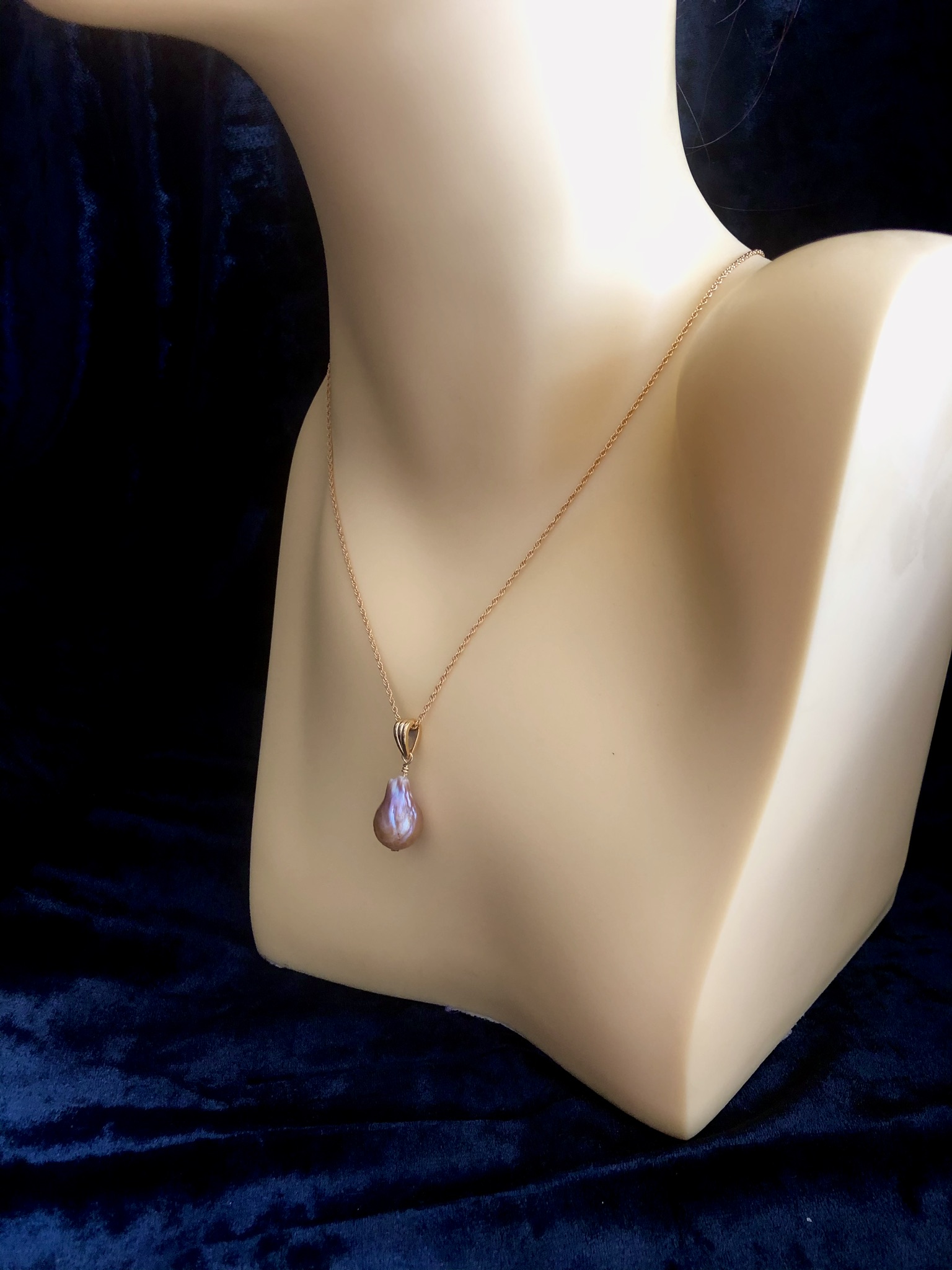 Image for pear shape metallic gold freshwater pearl pendant 3
