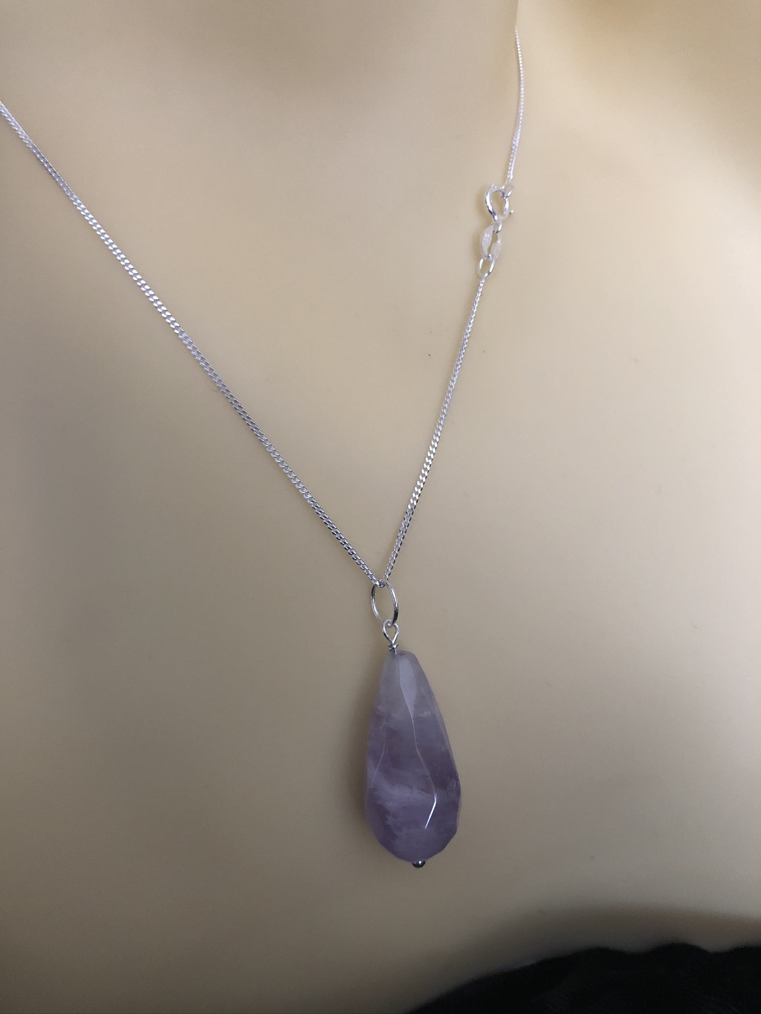 Image for Faceted amethyst drop and silver pendant 1