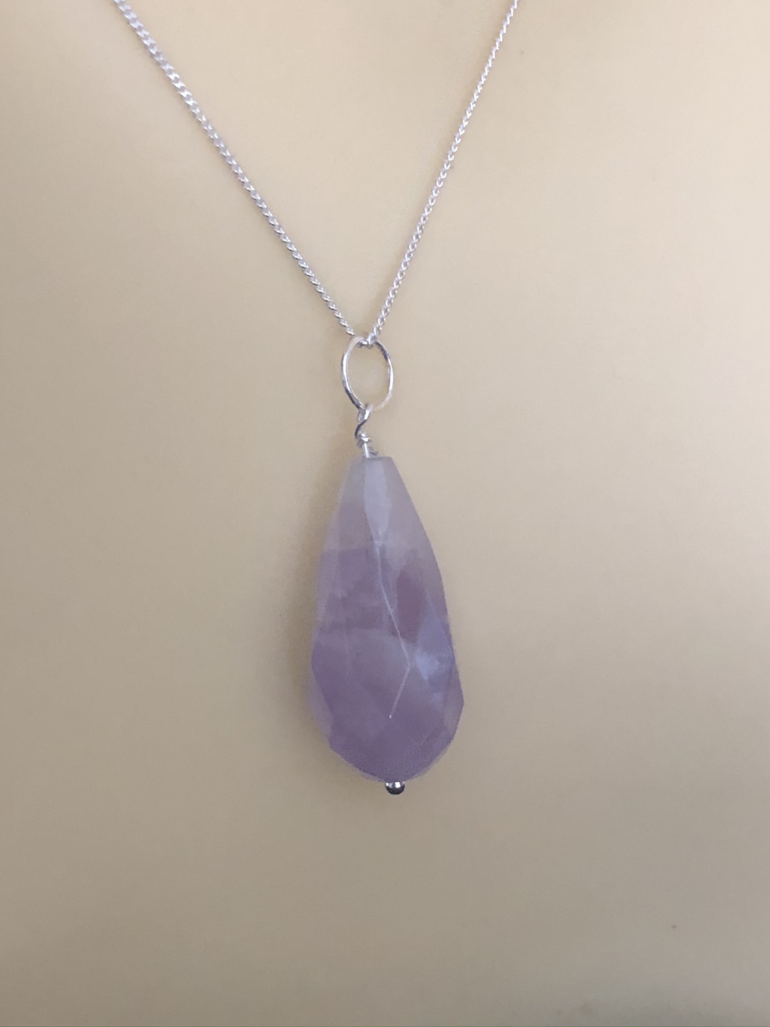Image for Faceted amethyst drop and silver pendant 2