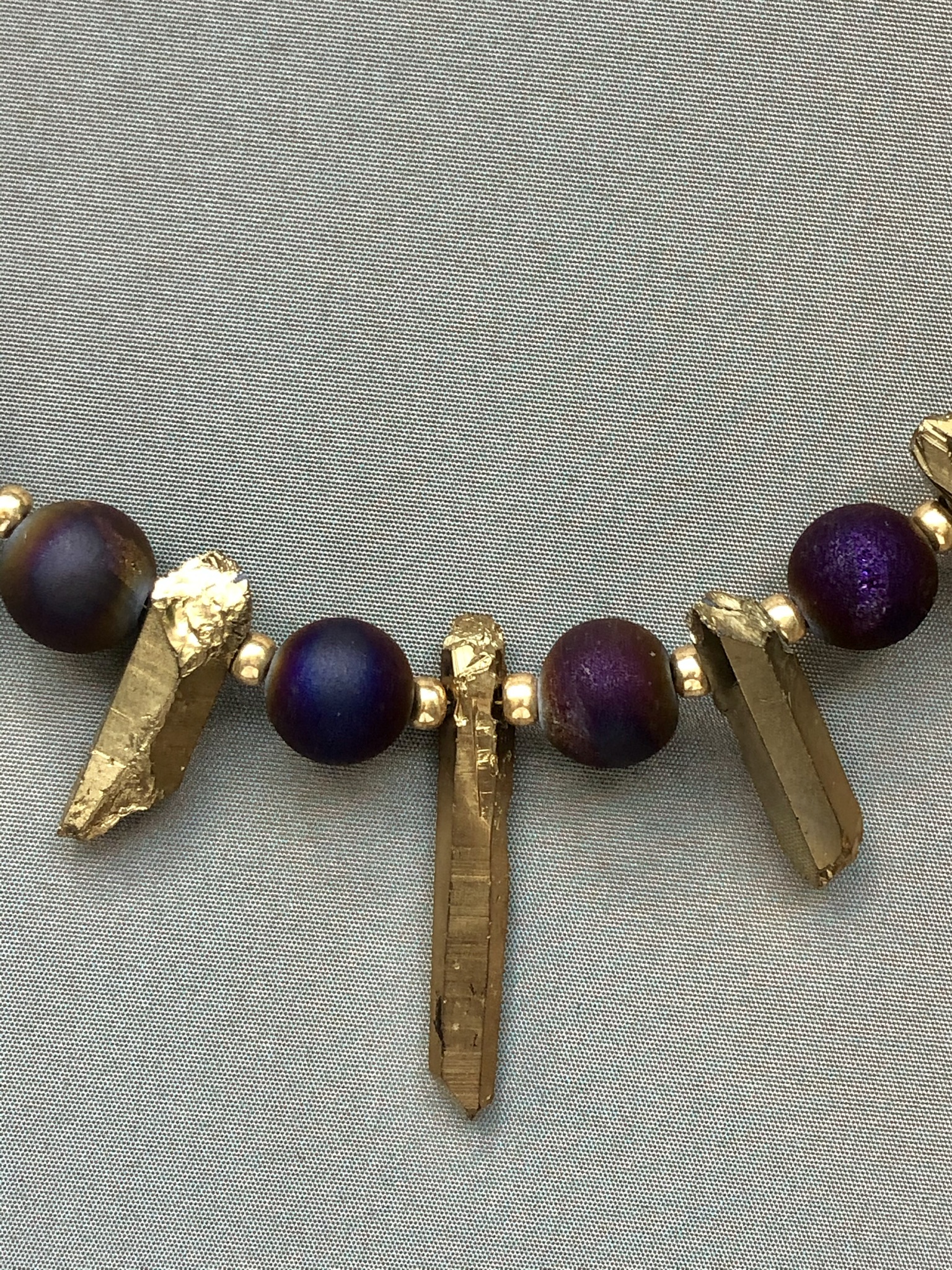 Image for Maroon druzy and gold coated quartz necklace 6