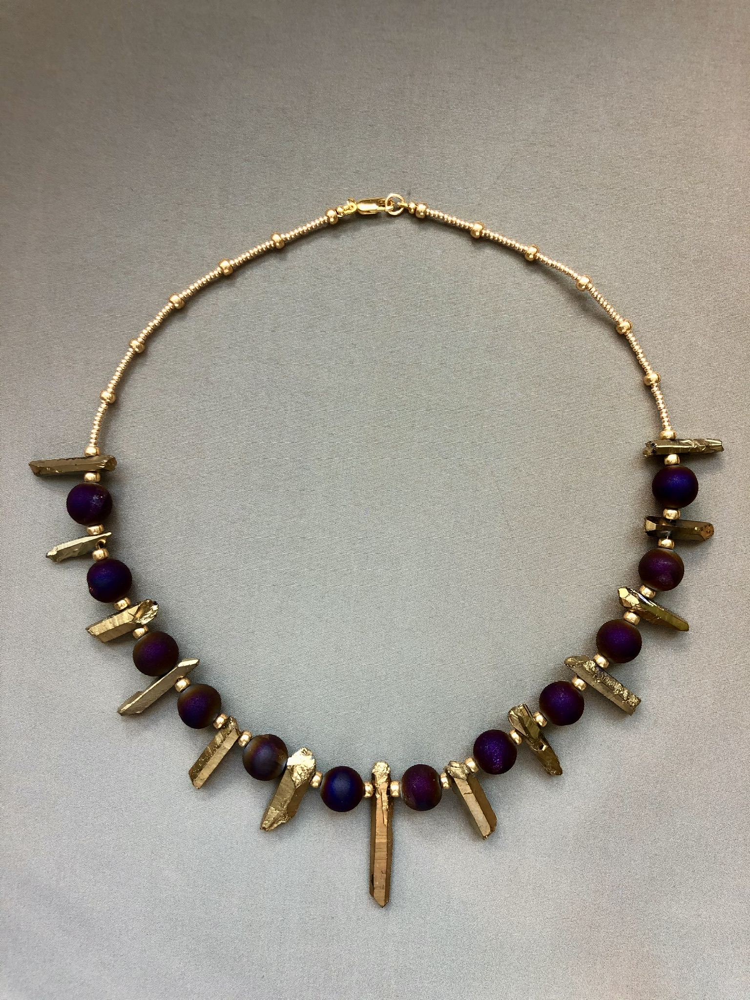 Image for Maroon druzy and gold coated quartz necklace 7