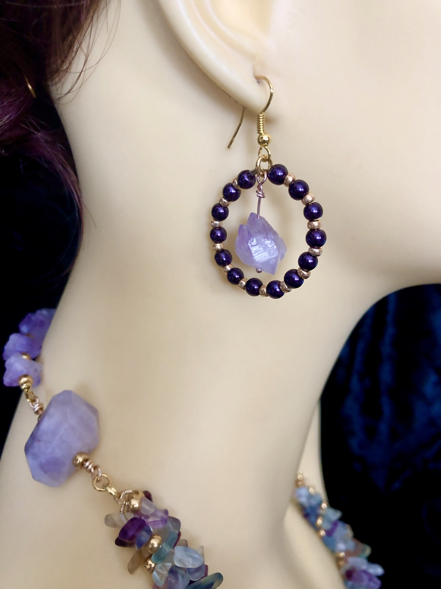 Image for Rough cut amethyst circle earrings 1