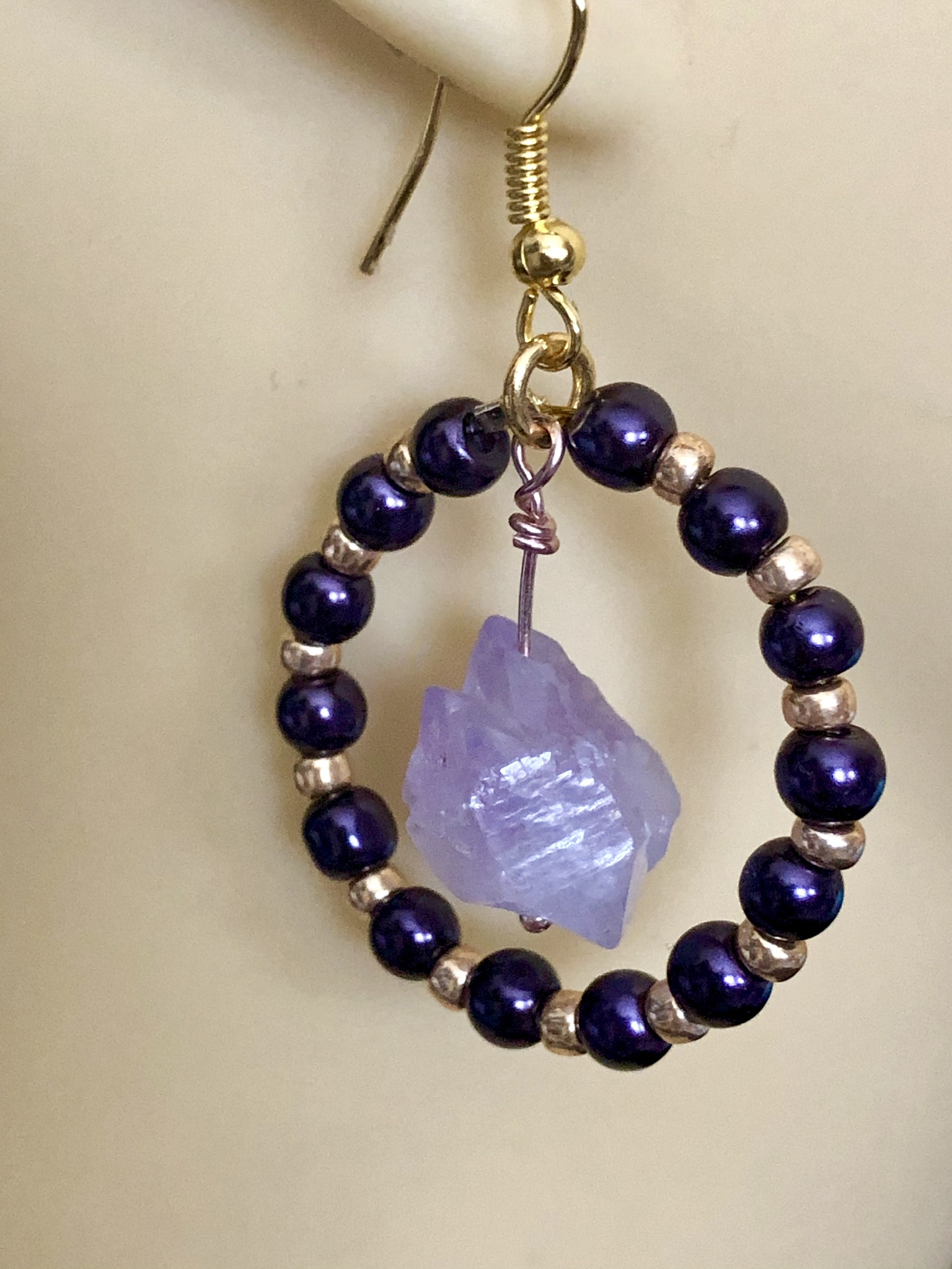 Image for Rough cut amethyst circle earrings 2