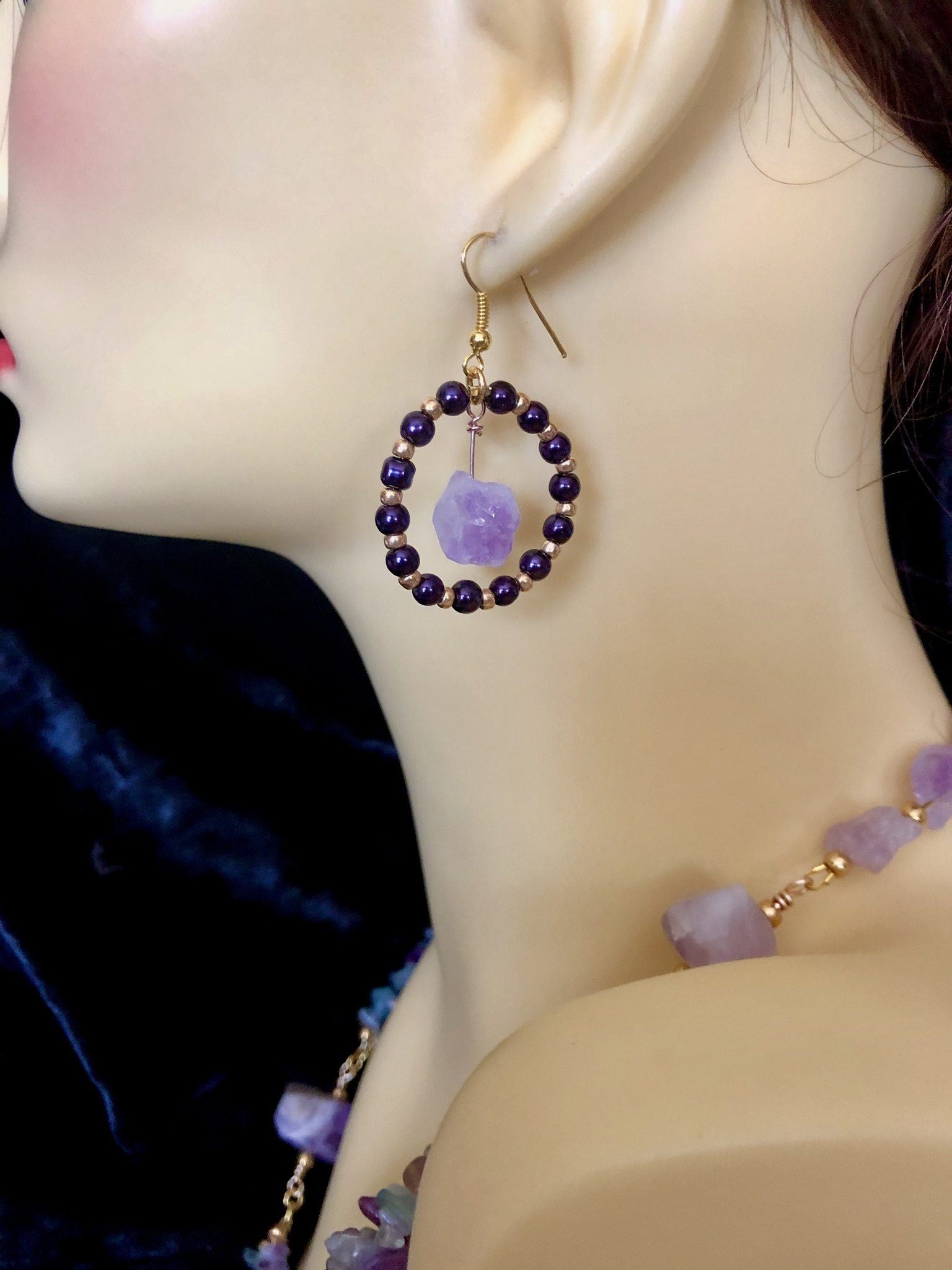 Image for Rough cut amethyst circle earrings 3