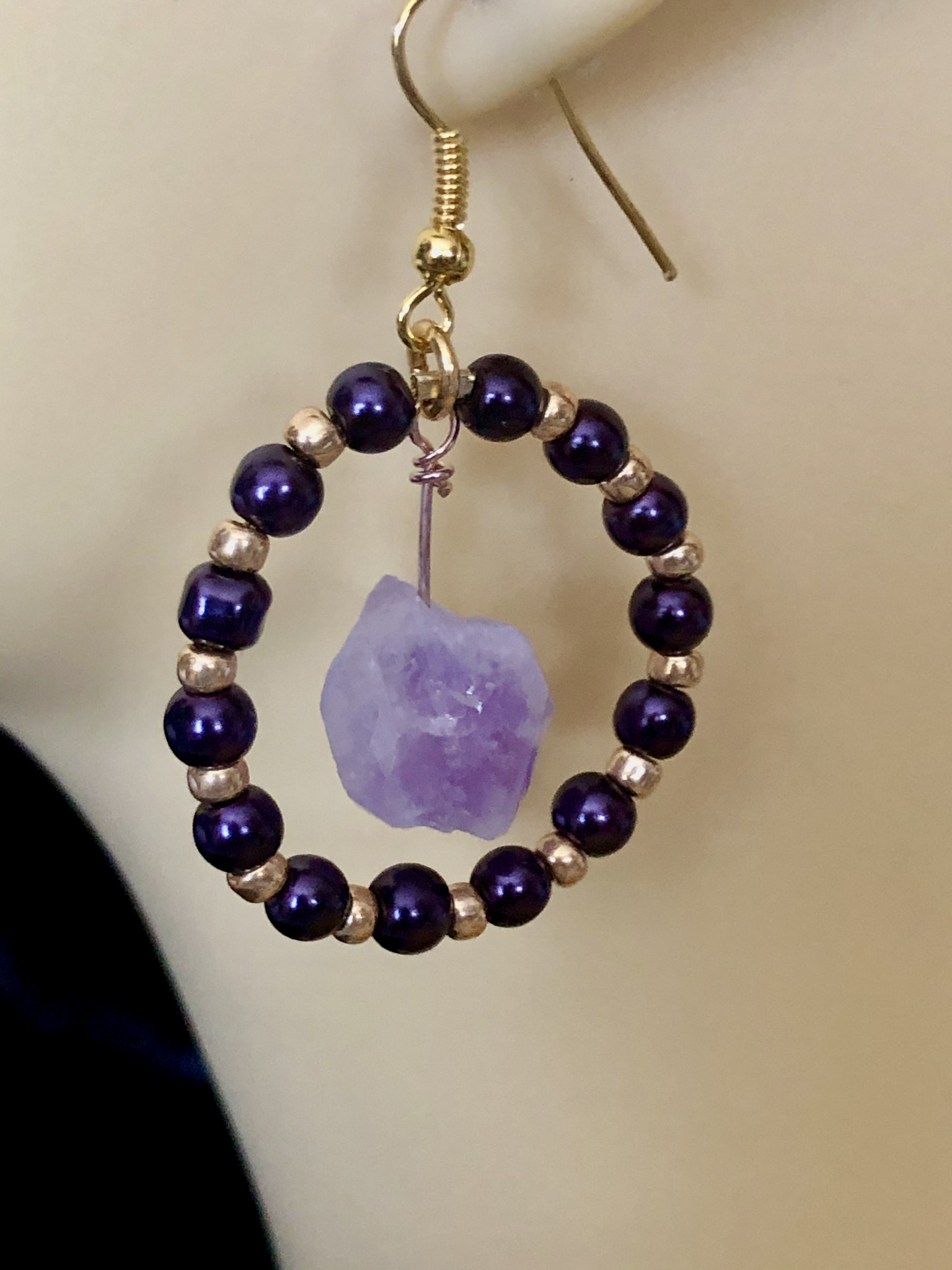 Image for Rough cut amethyst circle earrings 4