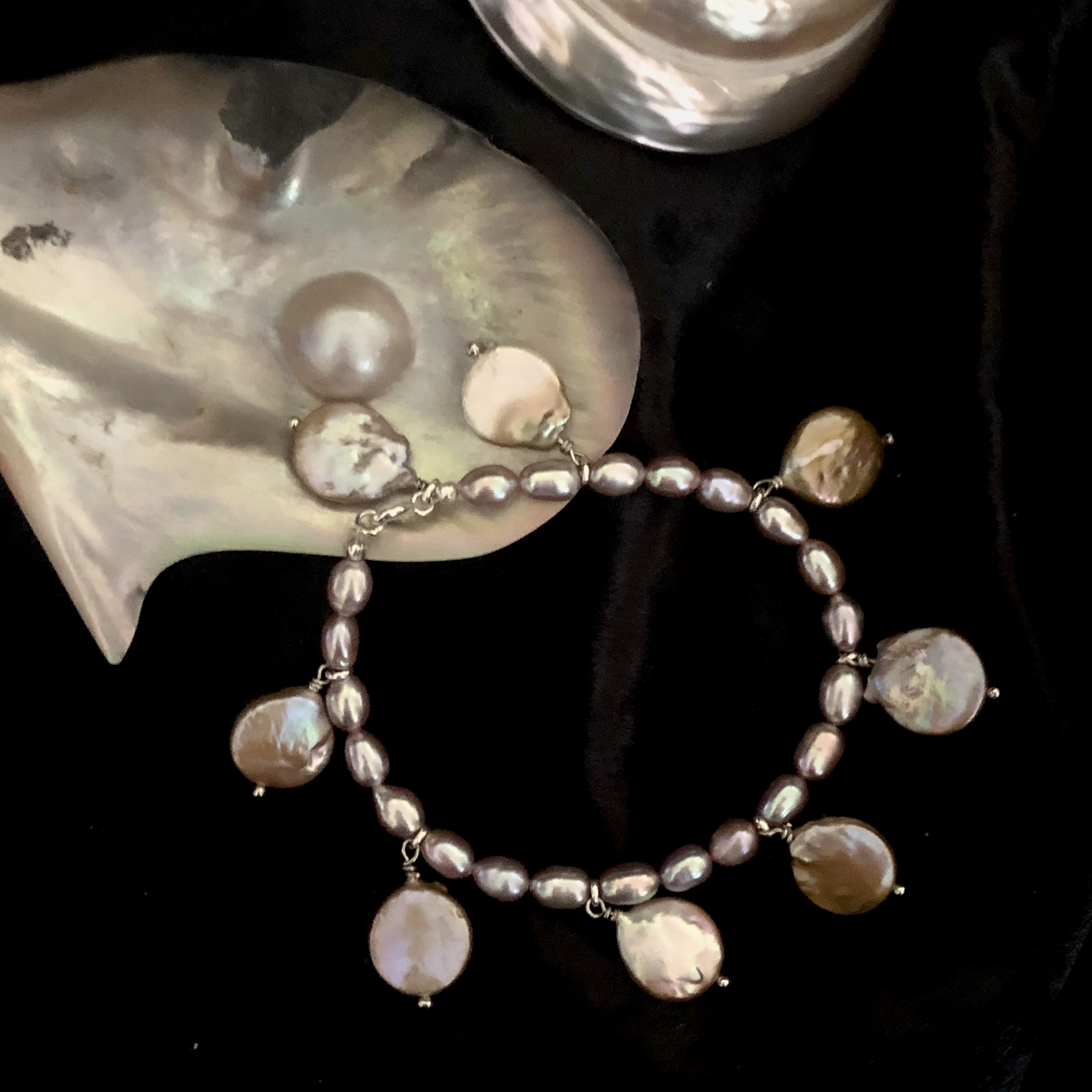 Image for Freshwater Pearl Coin Charm Bracelet 1