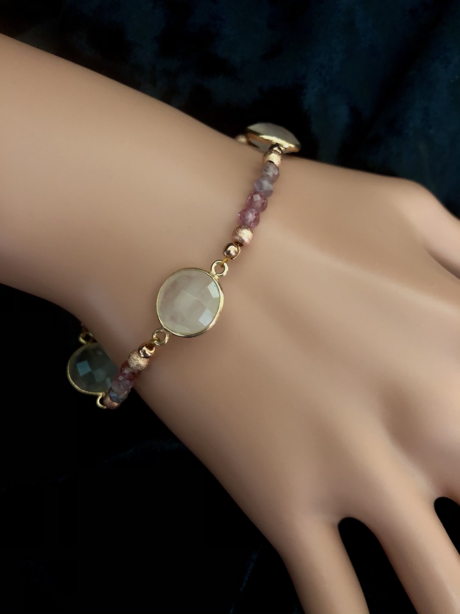 Image for Multicolour Spinel and Rose Quartz bracelet 2