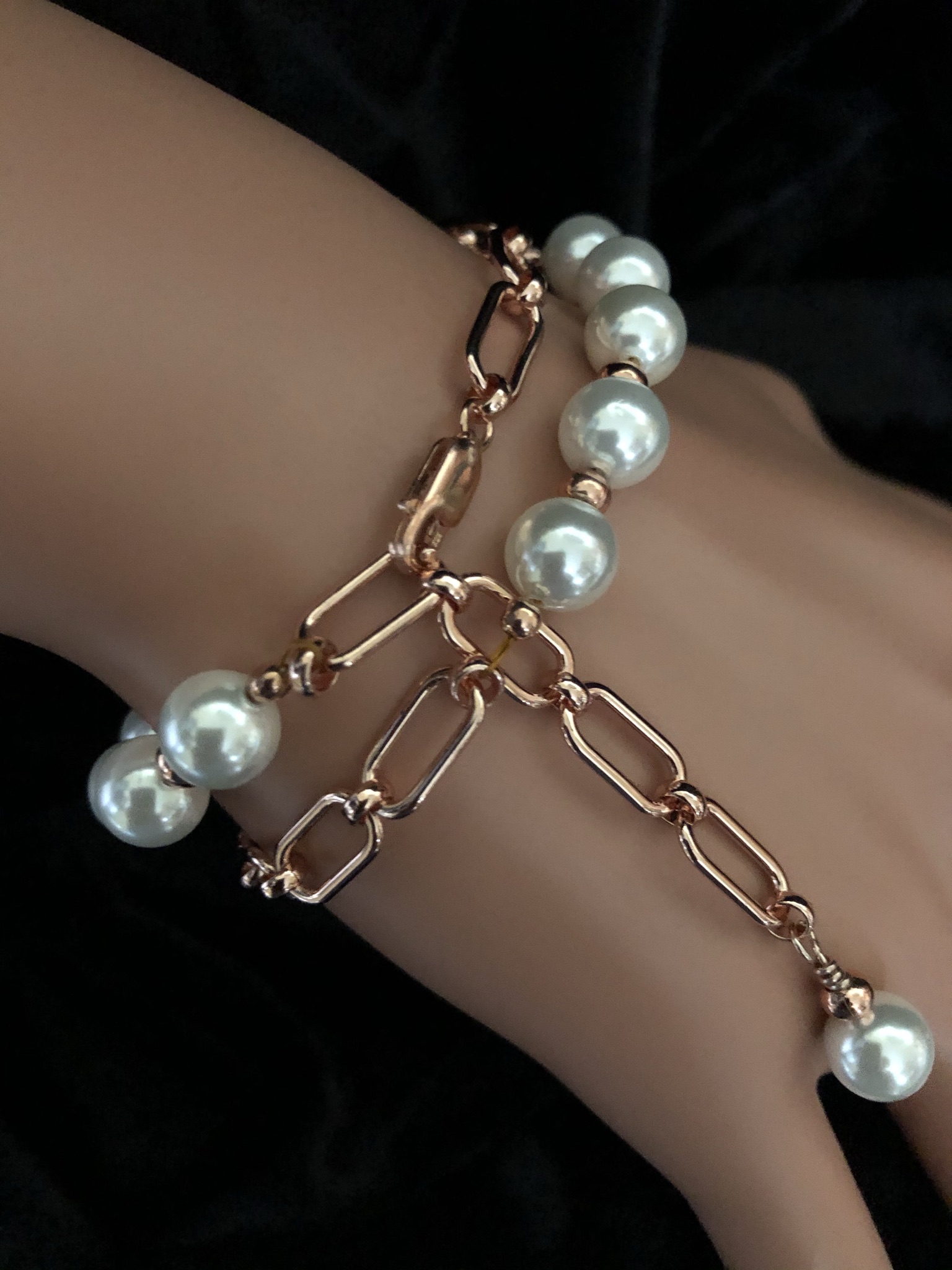 Image for Pearl and rose gold paper clip wrap bracelet 2