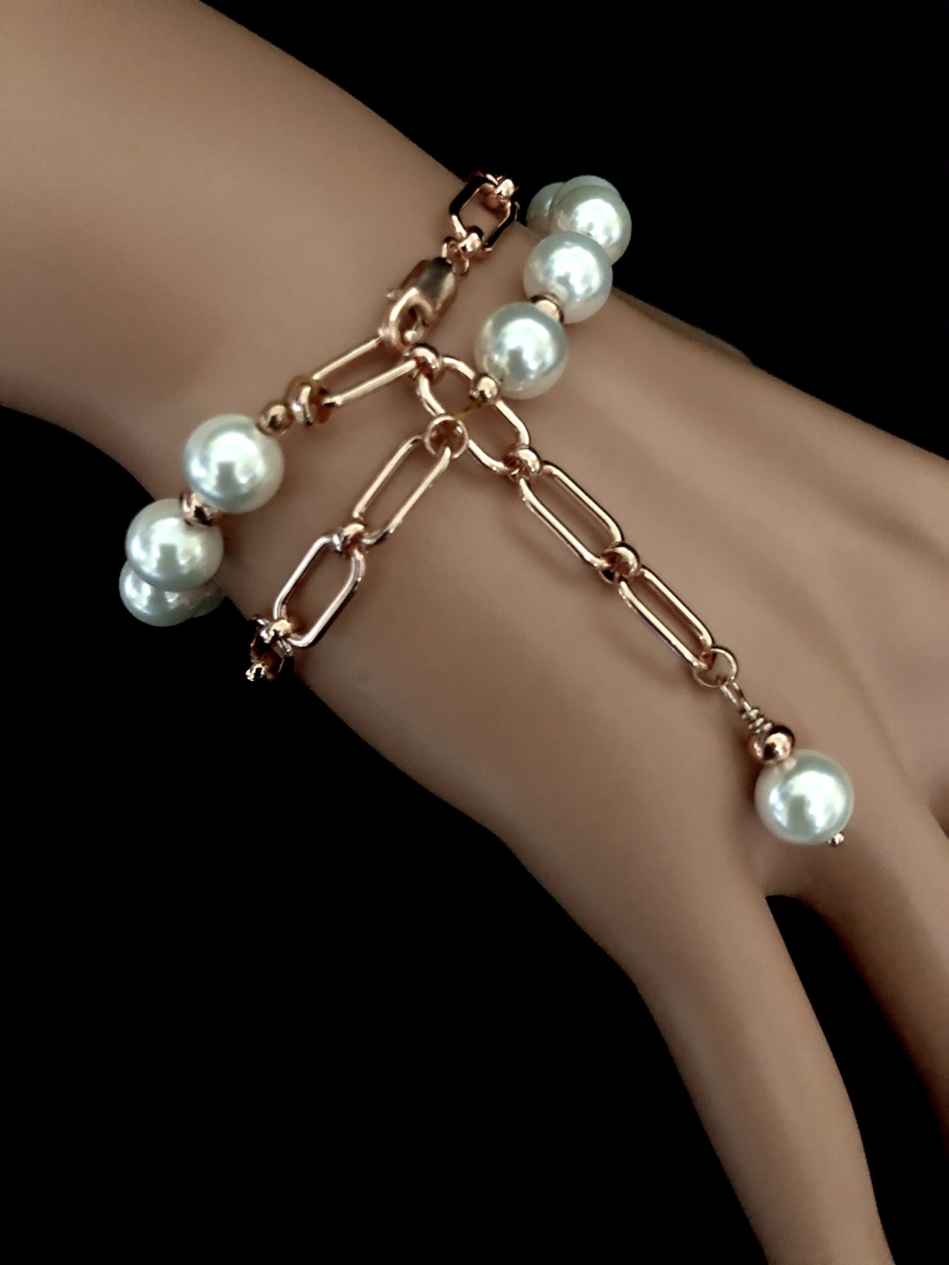 Image for Pearl and rose gold paper clip wrap bracelet 3