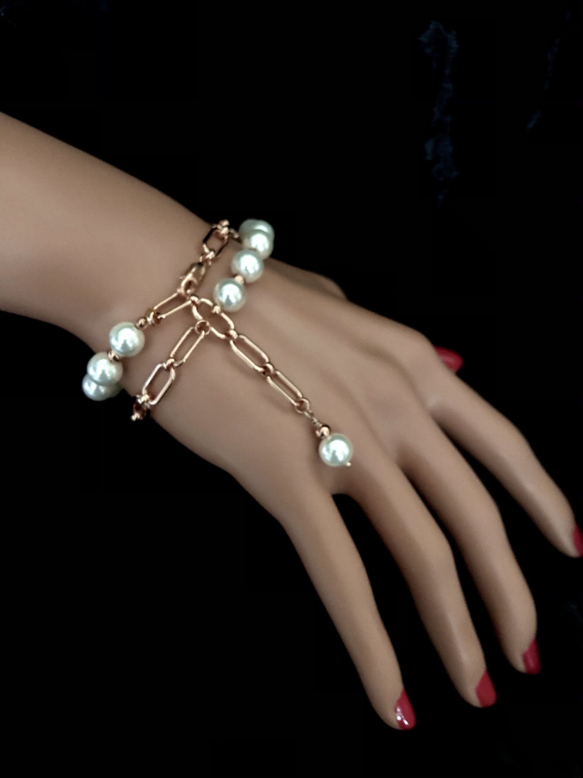 Image for Pearl and rose gold paper clip wrap bracelet 4