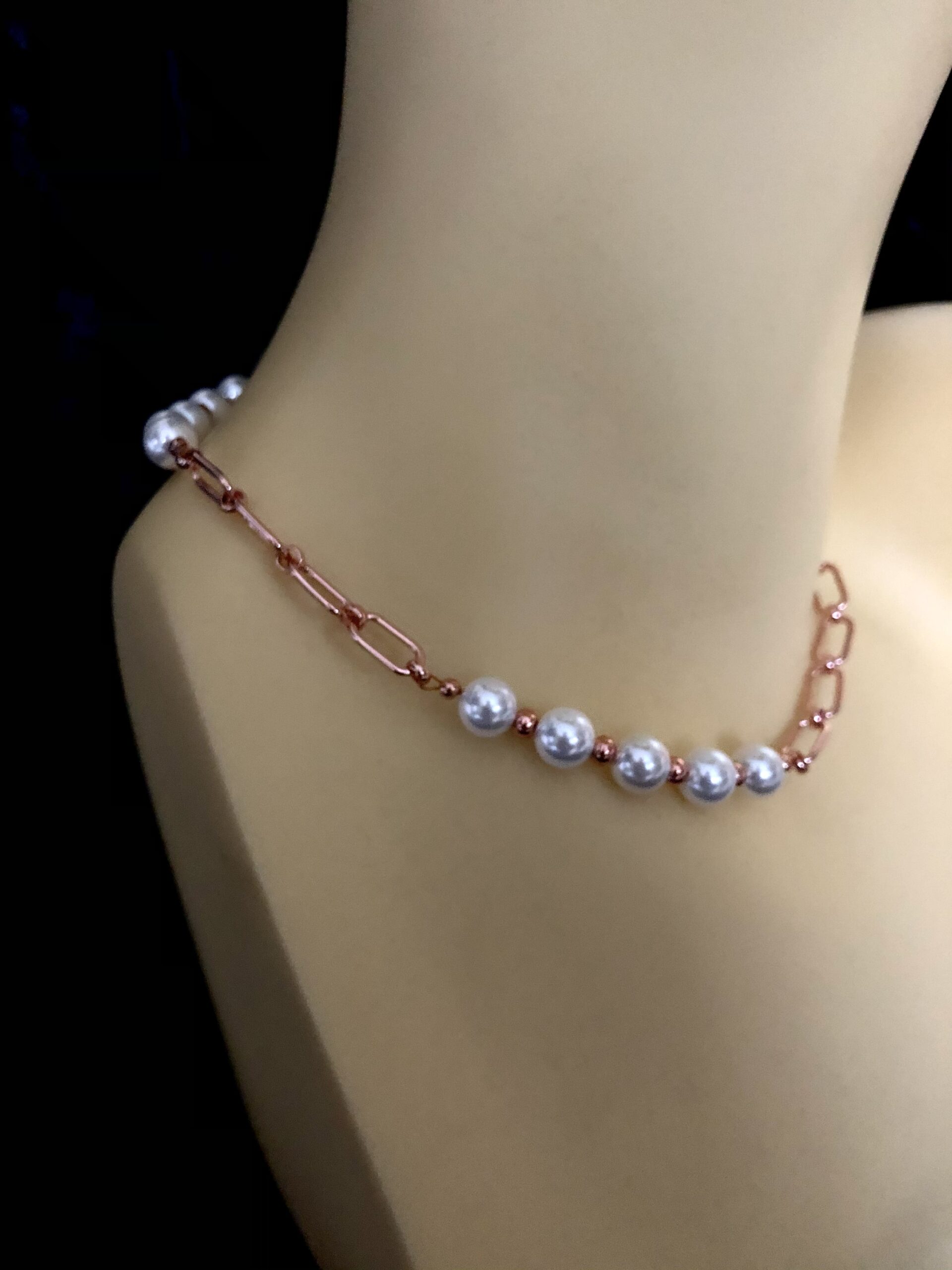 Image for Pearl and rose gold paper clip wrap bracelet 5