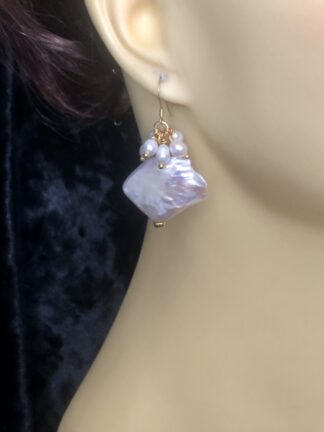 Image for Square Metallic Pearl Droplet Earrings 4