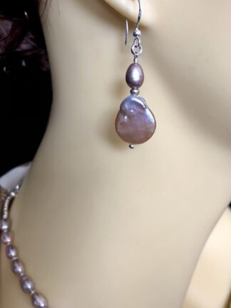 Image for Lavender Pearl Coin Pendant Earrings 1