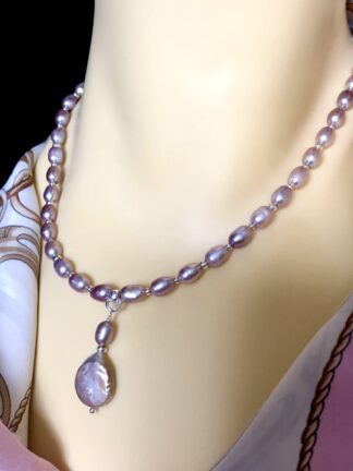 Image for Lavender Pearl Coin Pendant Necklace 6
