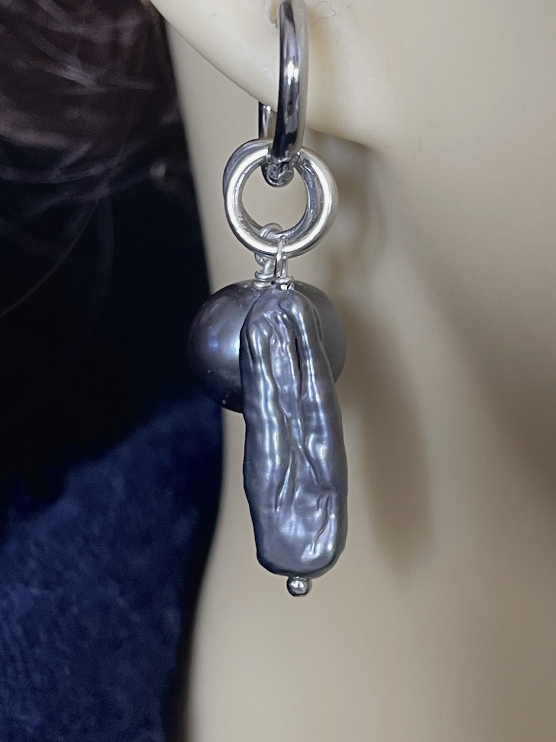 Image for Peacock pearl charm earrings 1