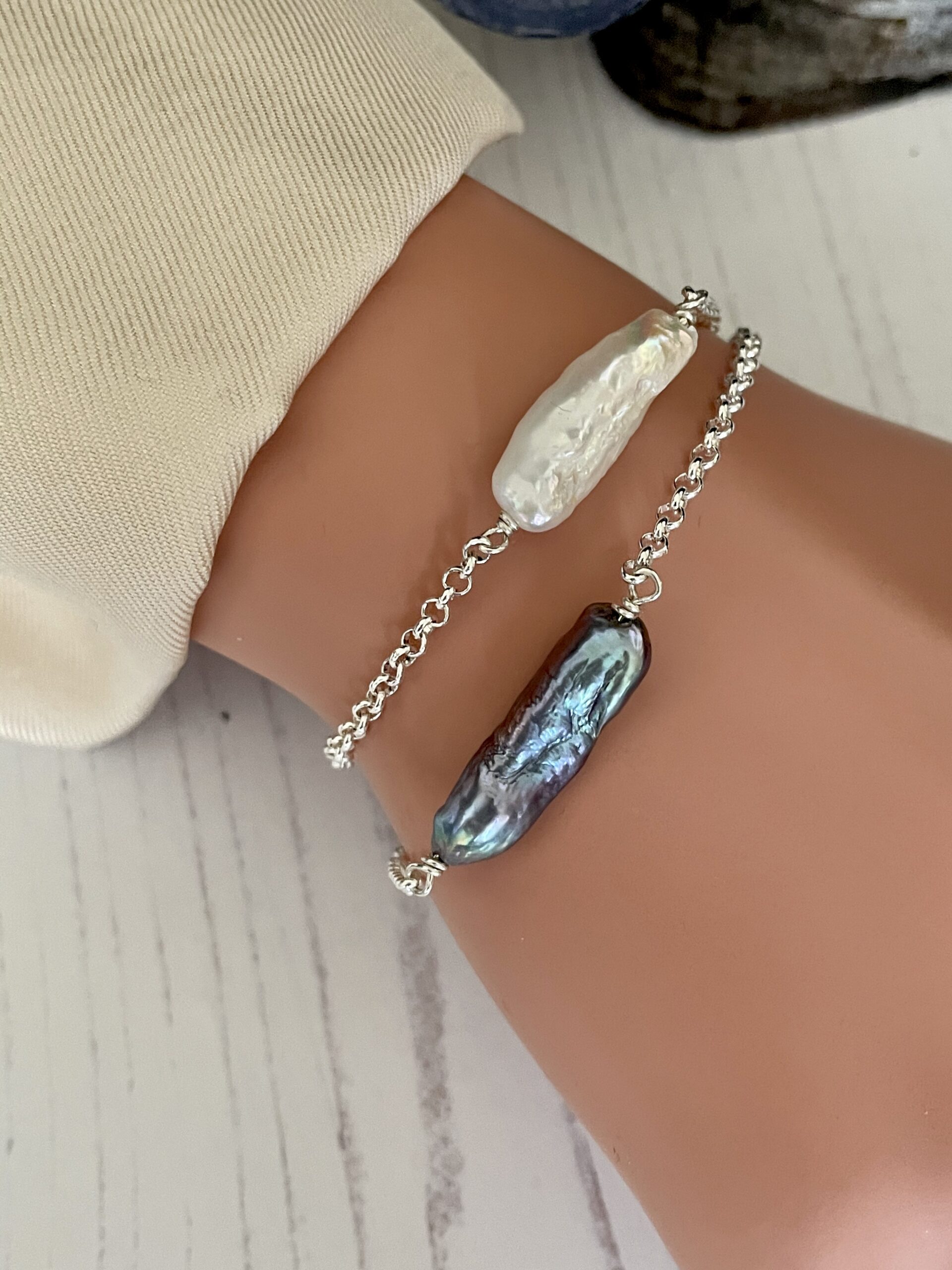 Image for Stacked biwa pearl bracelets 2