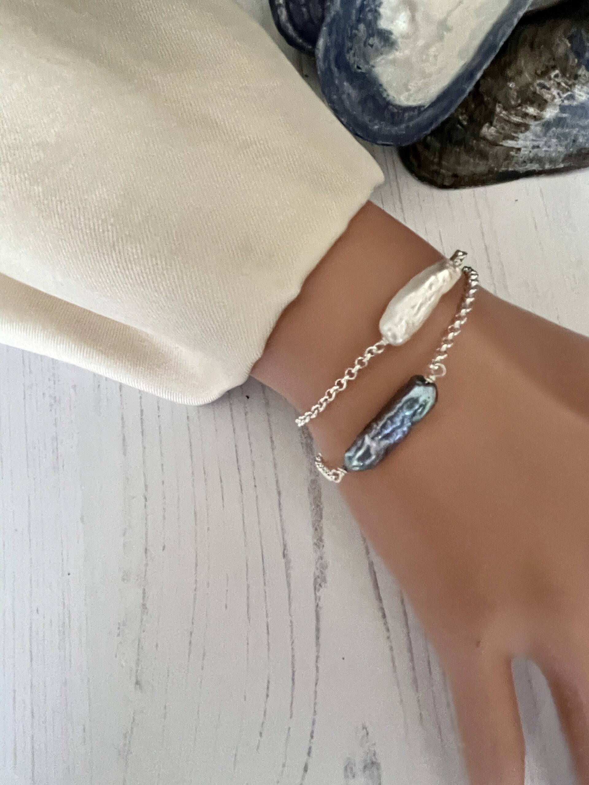 Image for Stacked biwa pearl bracelets 1