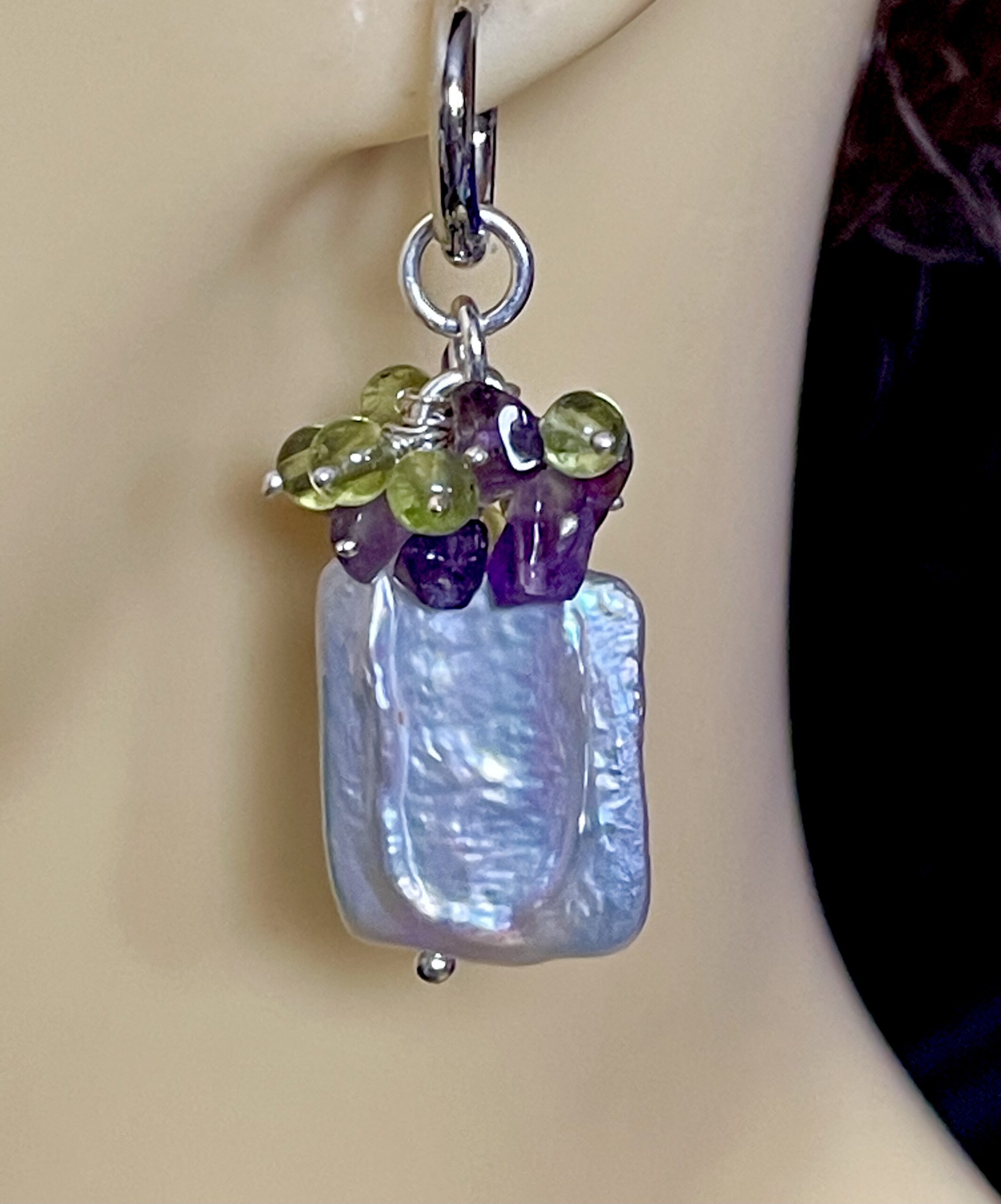 Image for Pearl, amethyst and peridot droplet earrings 12